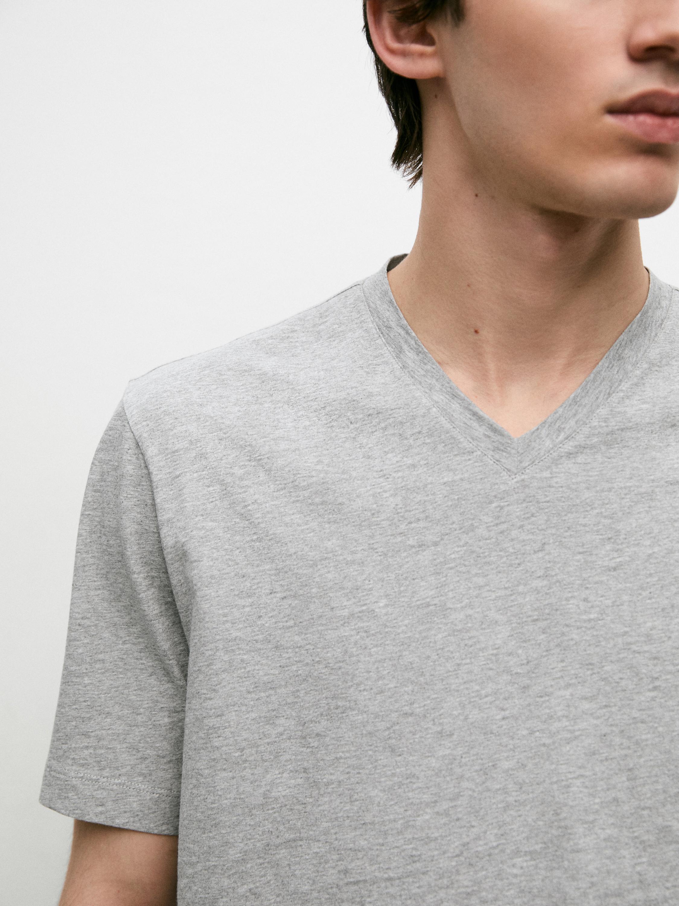 100% cotton V-neck T-shirt — GREY MARL