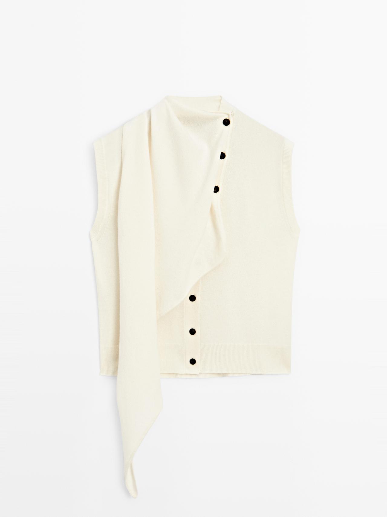 Massimo Dutti - Dames - 100% Wollen Gilet Met Sjaal - Vigo Bruing - Xs