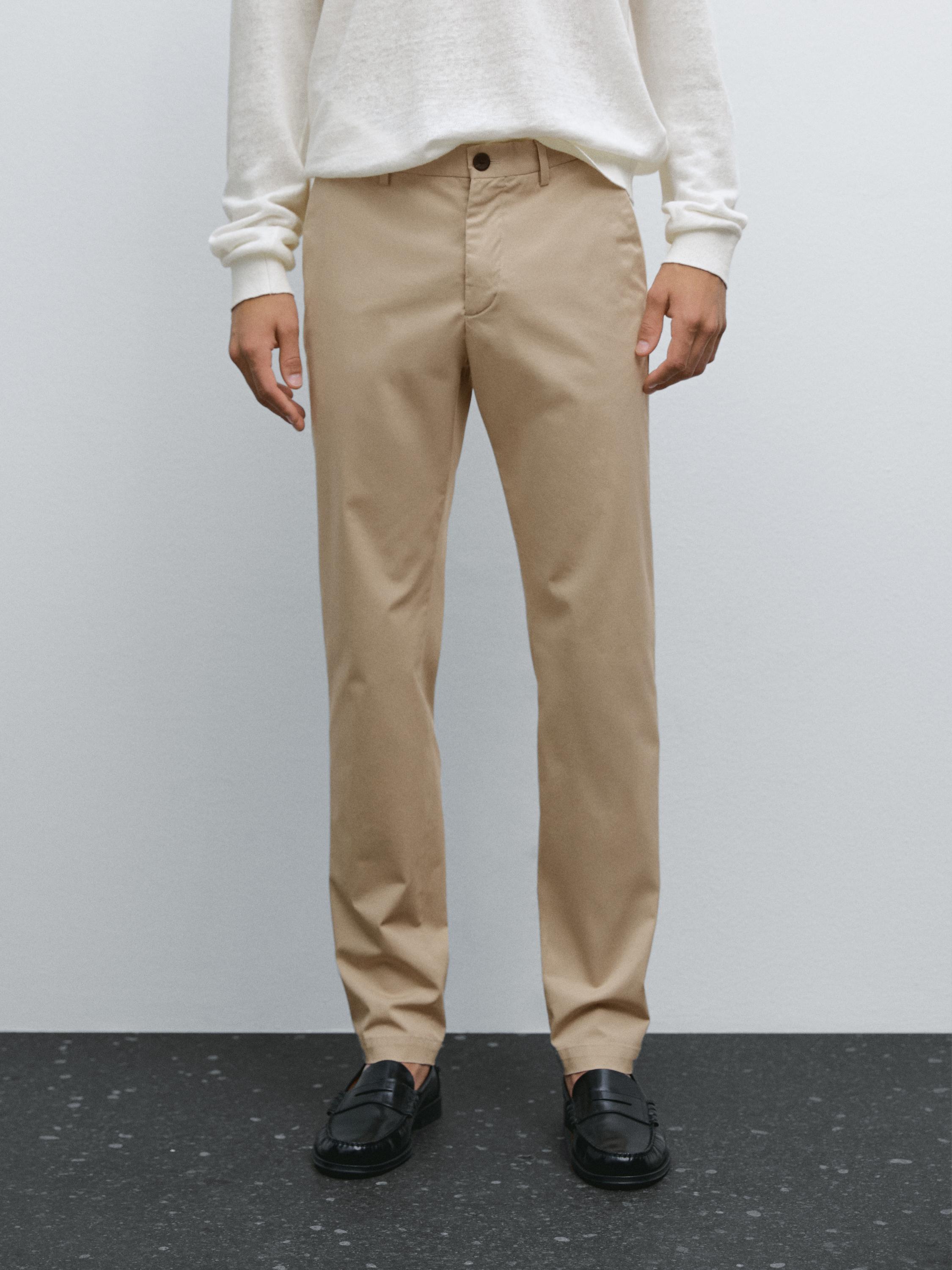 Cotton blend slim fit trousers