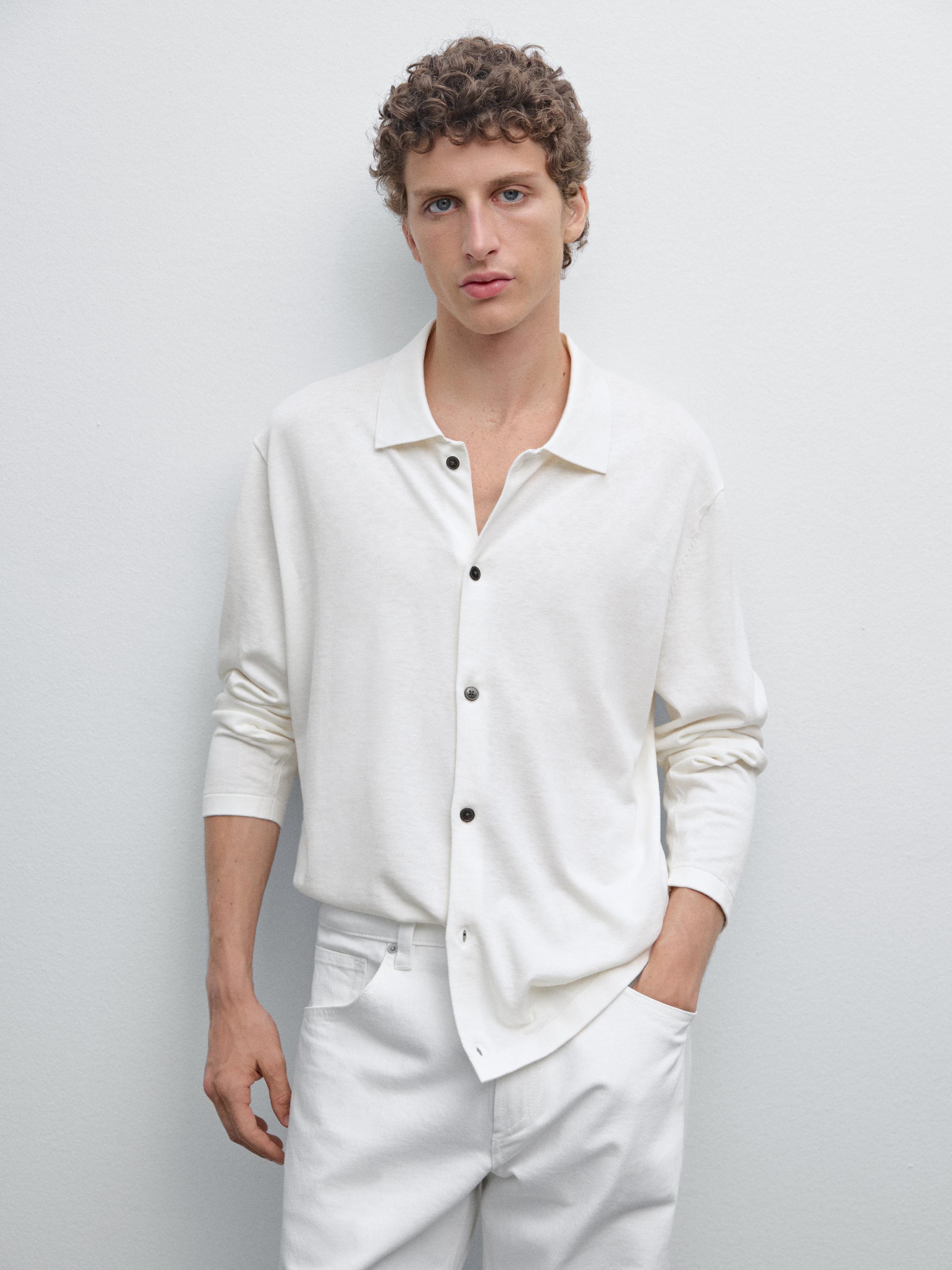 Cotton blend polo collar cardigan
