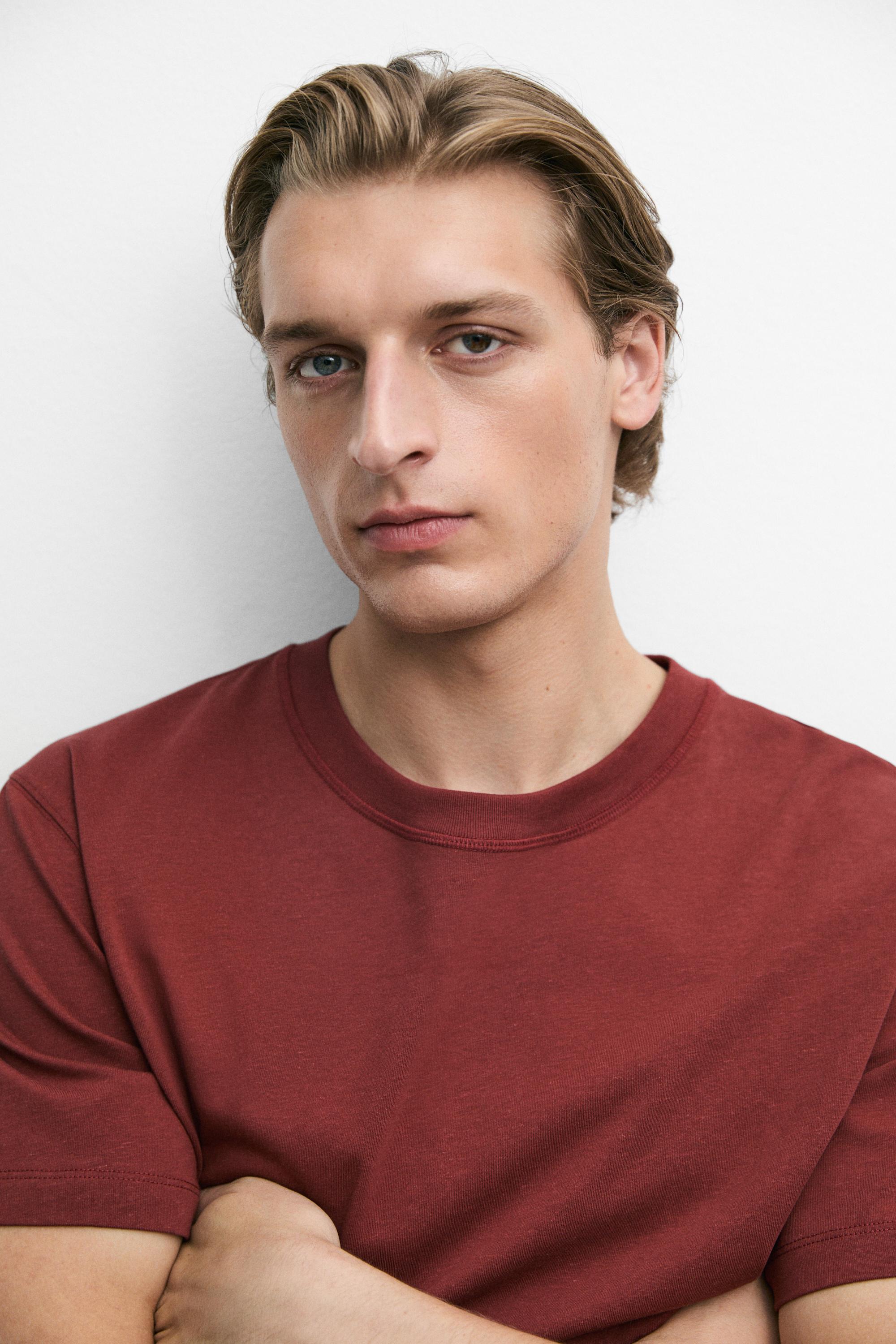 Short sleeve cotton blend T-shirt — MAROON