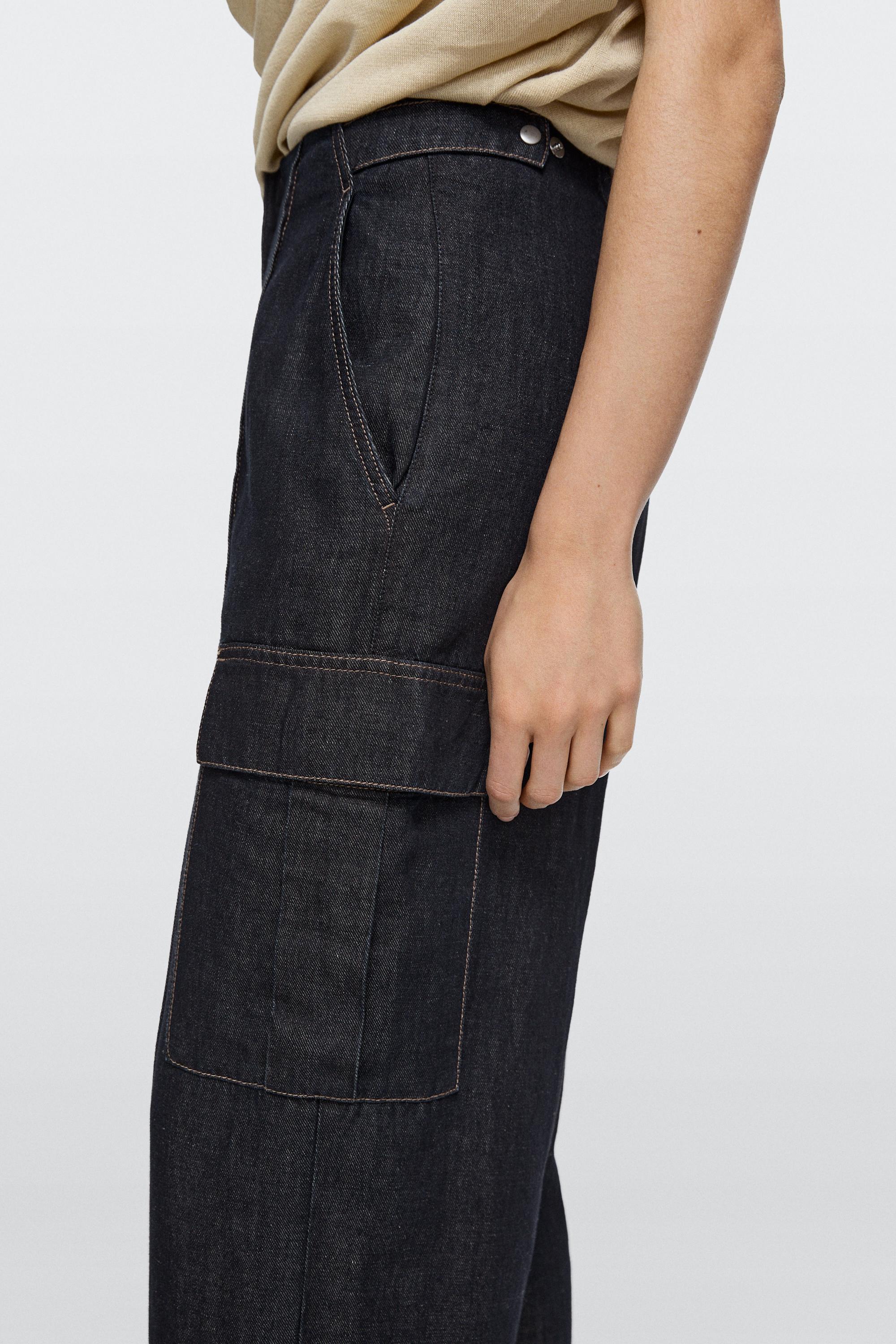 Linen blend cargo jeans — DARK BLUE