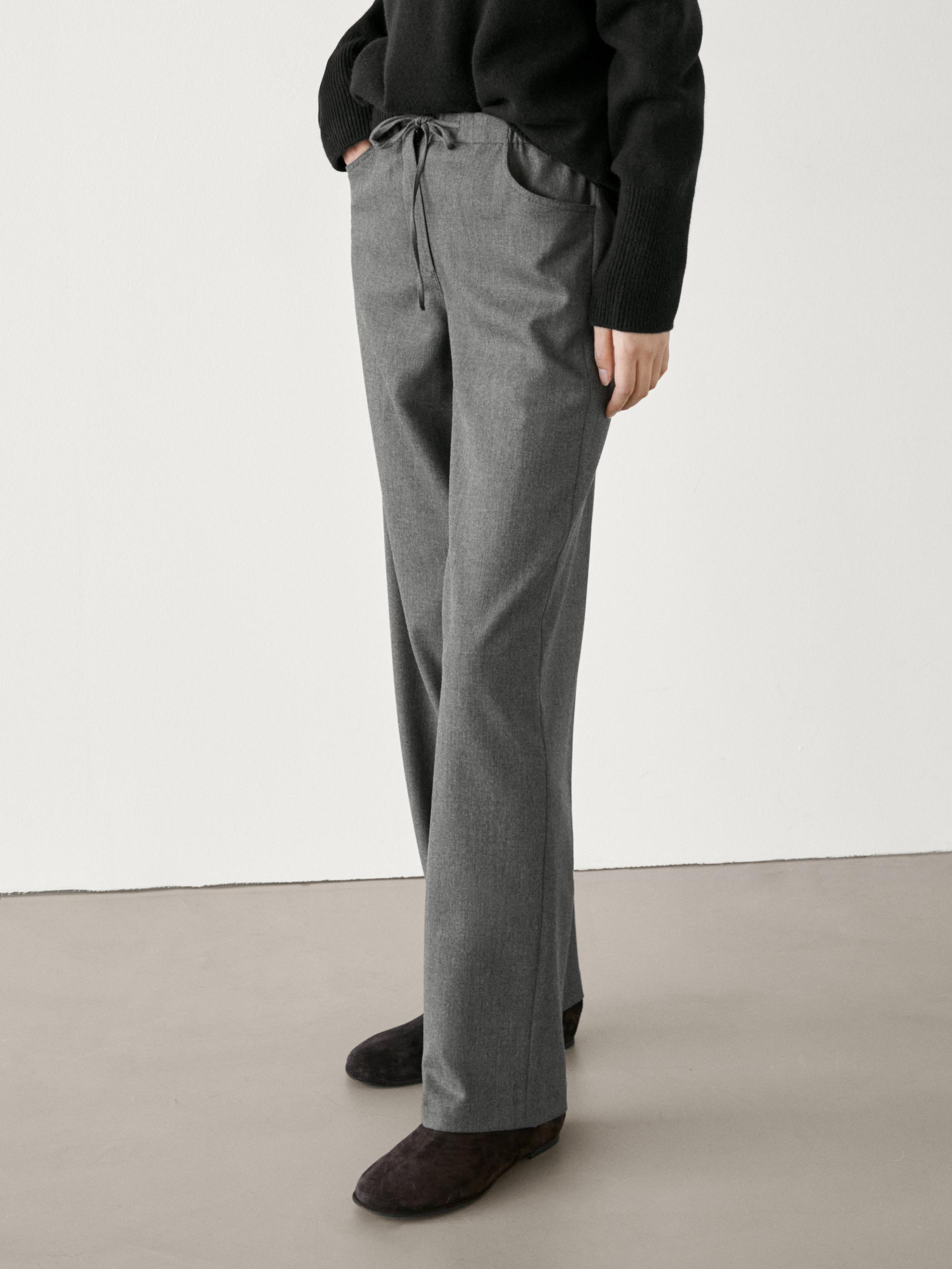 Straight flannel trousers with tie detail