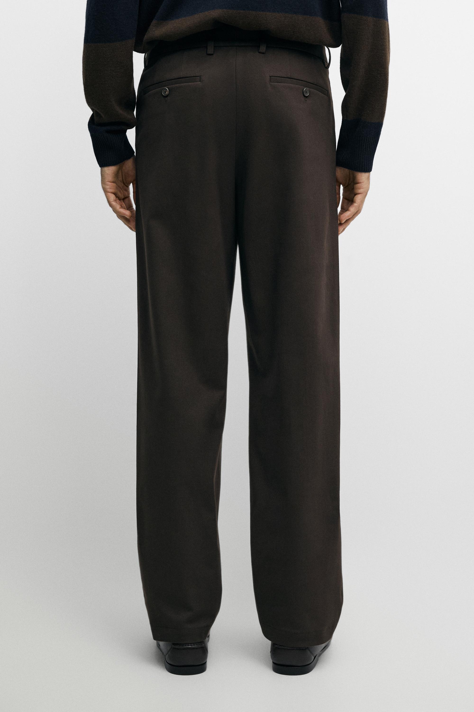 Cotton blend straight-leg pants — BROWN
