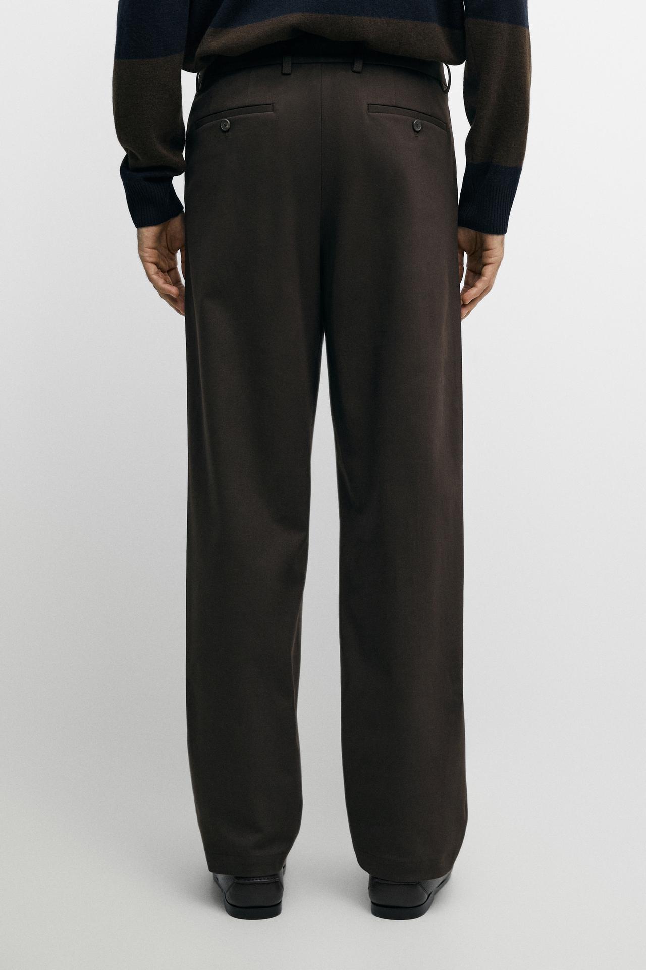 Cotton blend straight-leg pants — BROWN