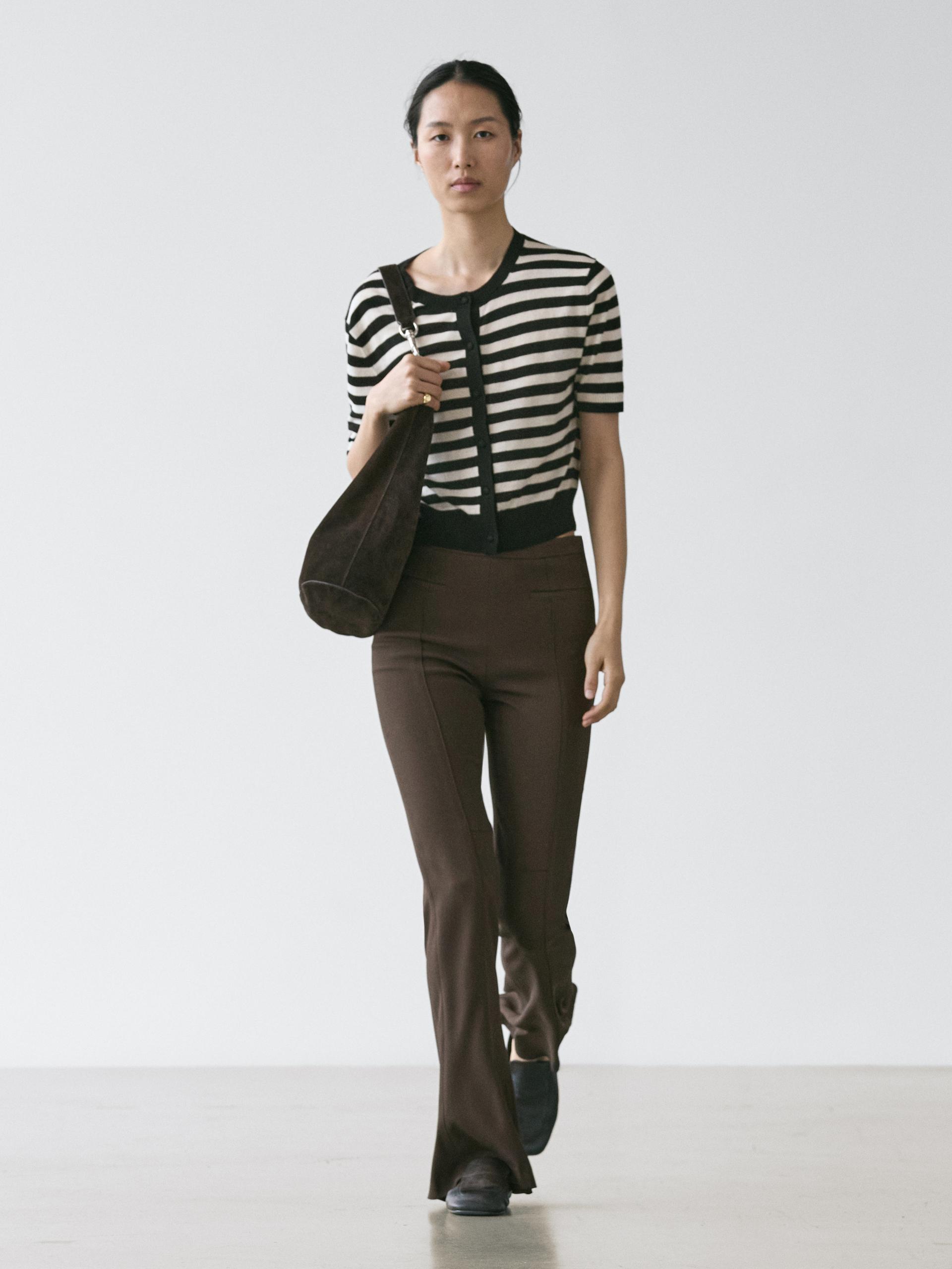 Cardigan In Maglia A Maniche Corte A Righe - Nero - M - Massimo Dutti - Femminile