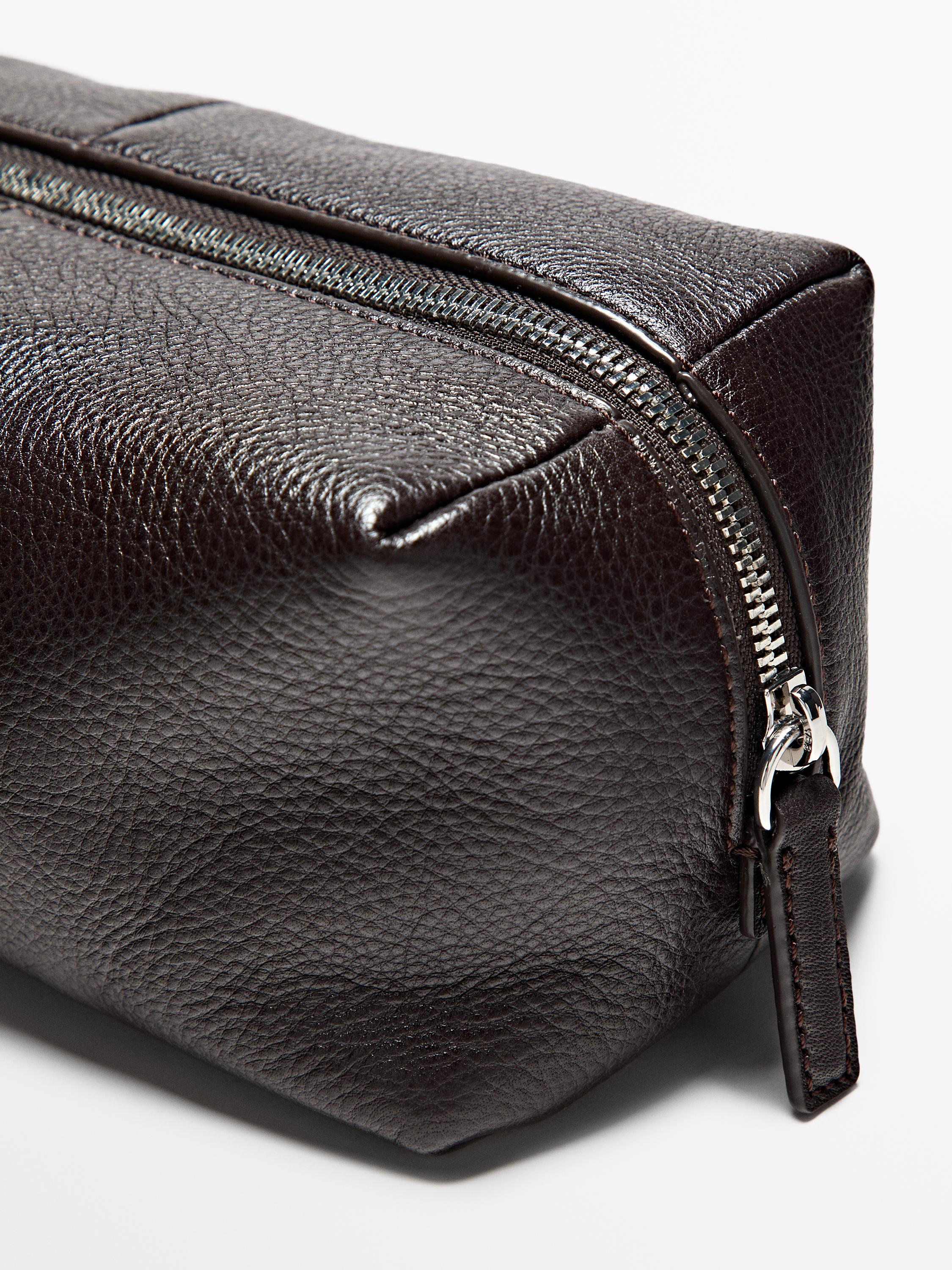 Nappa leather toiletry bag with zip — BROWN