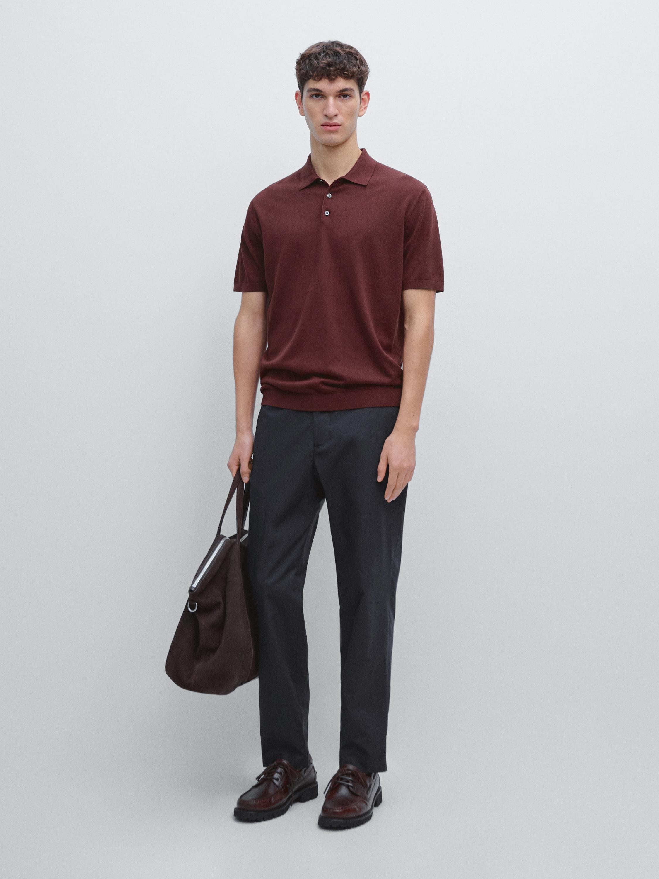 Short sleeve cotton knit polo shirt