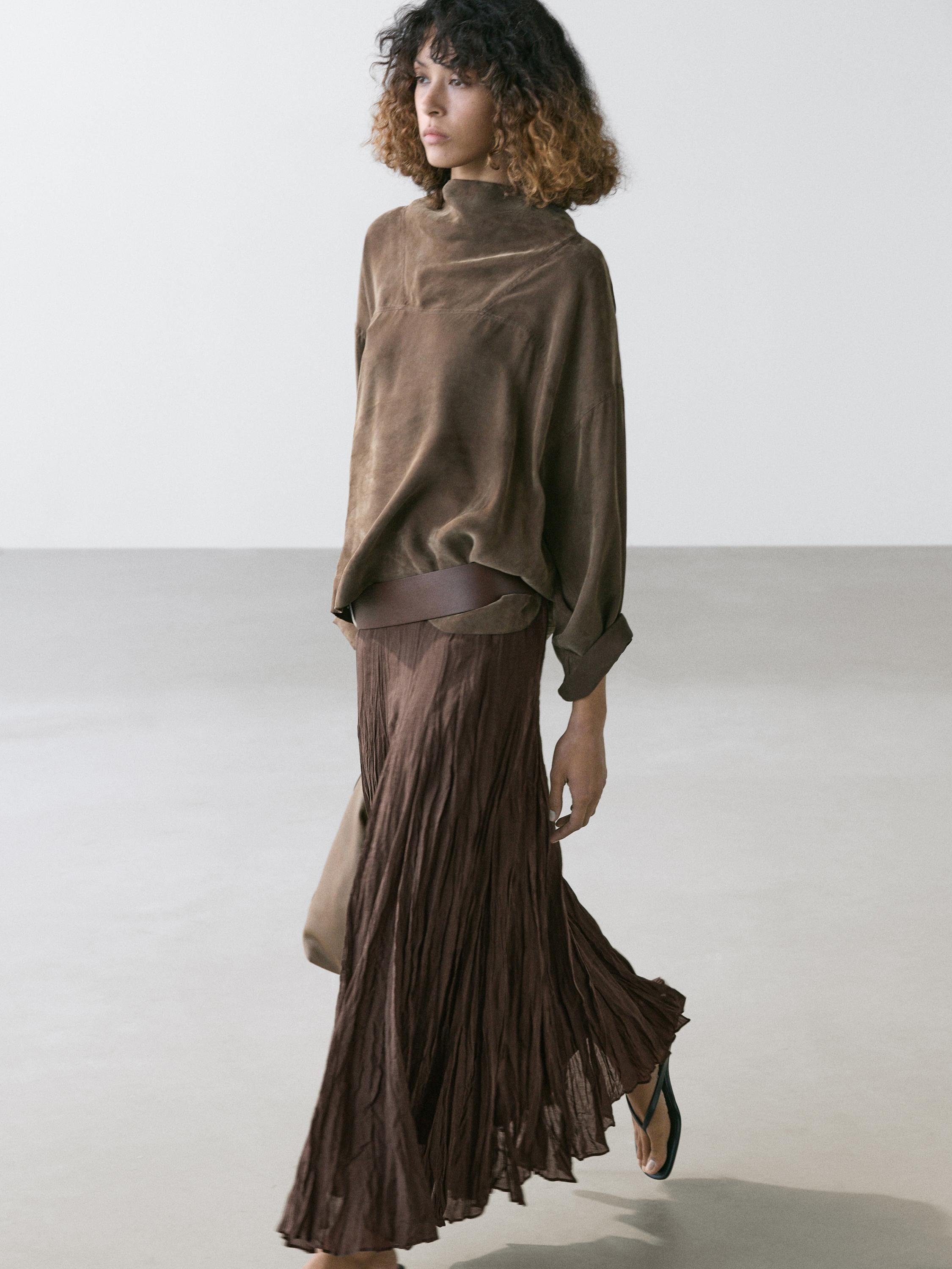 Flowing godet midi skirt — Chocolate