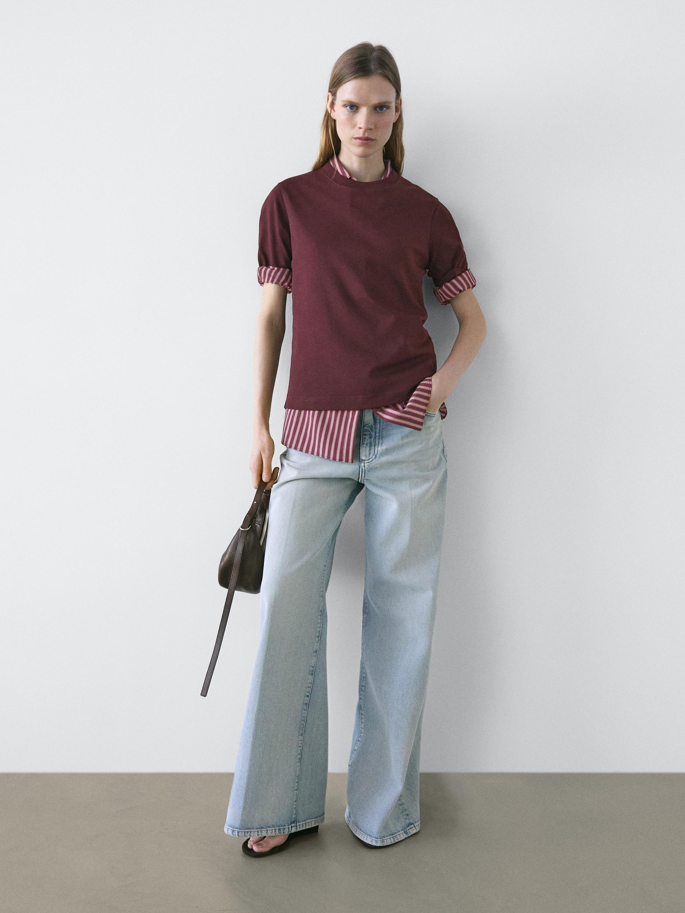 100% cotton interlock crew neck T-shirt — BURGUNDY