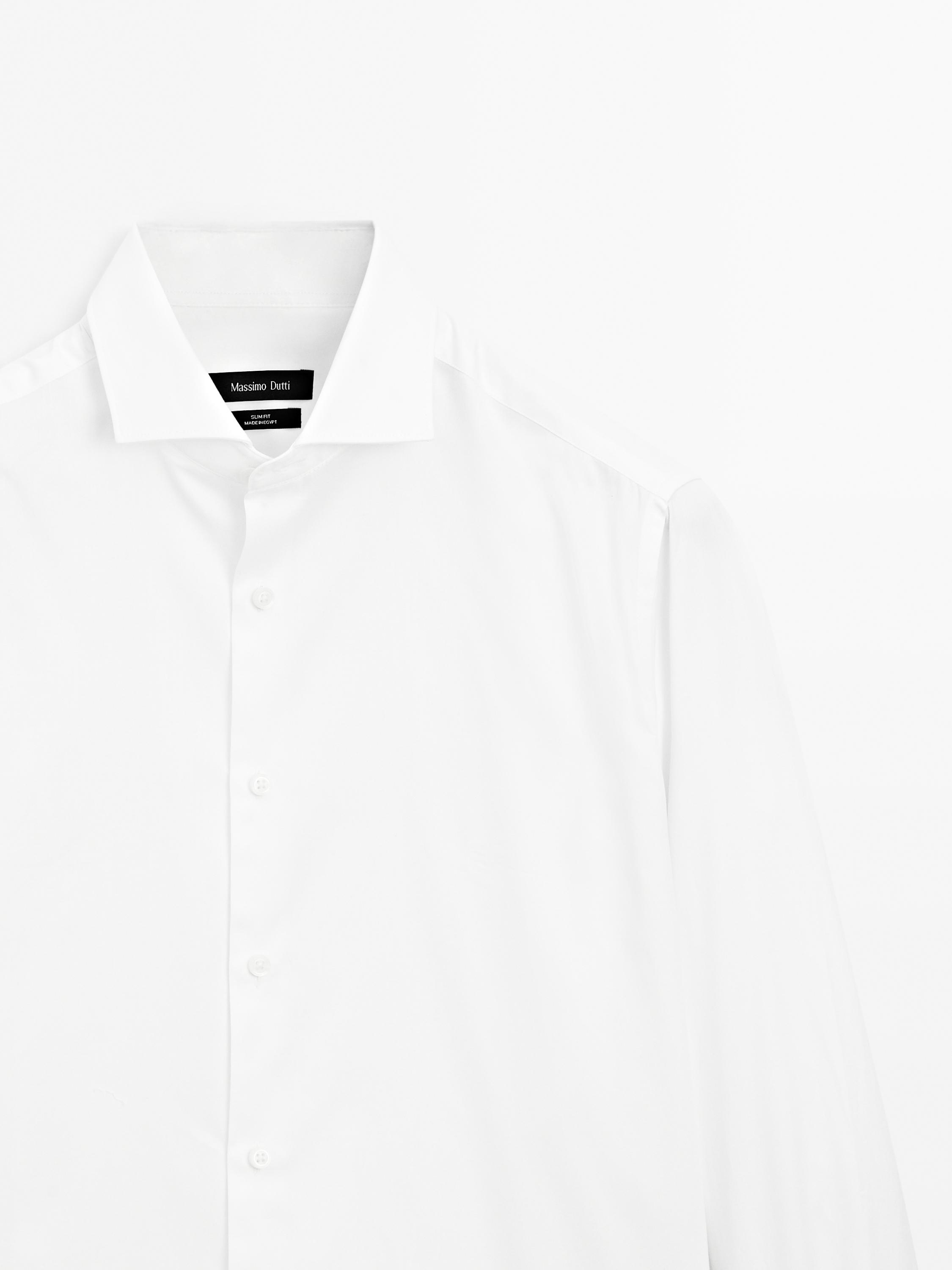 Slim fit cotton shirt with double cuffs — WHITE