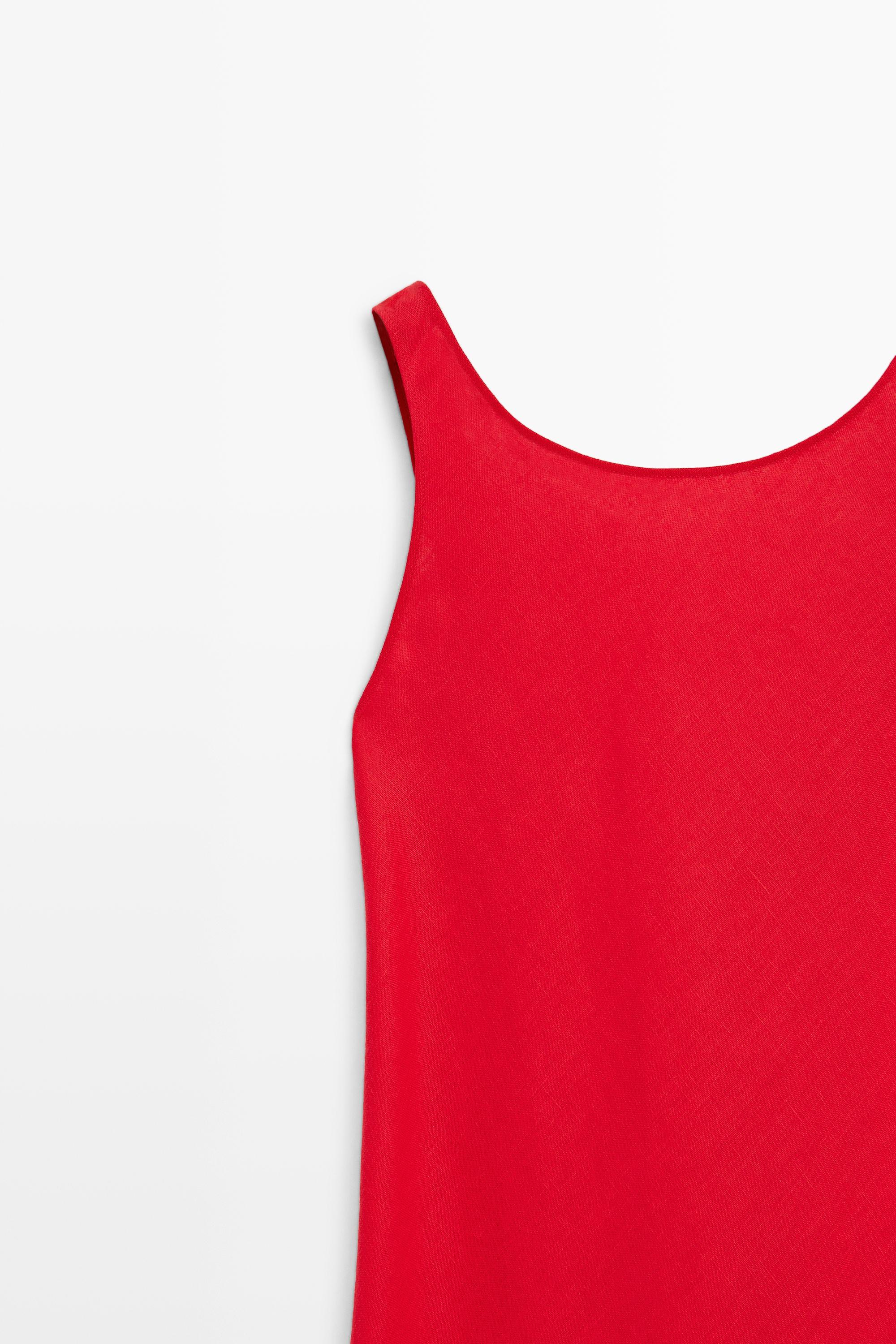 Linen midi dress with open back — RED