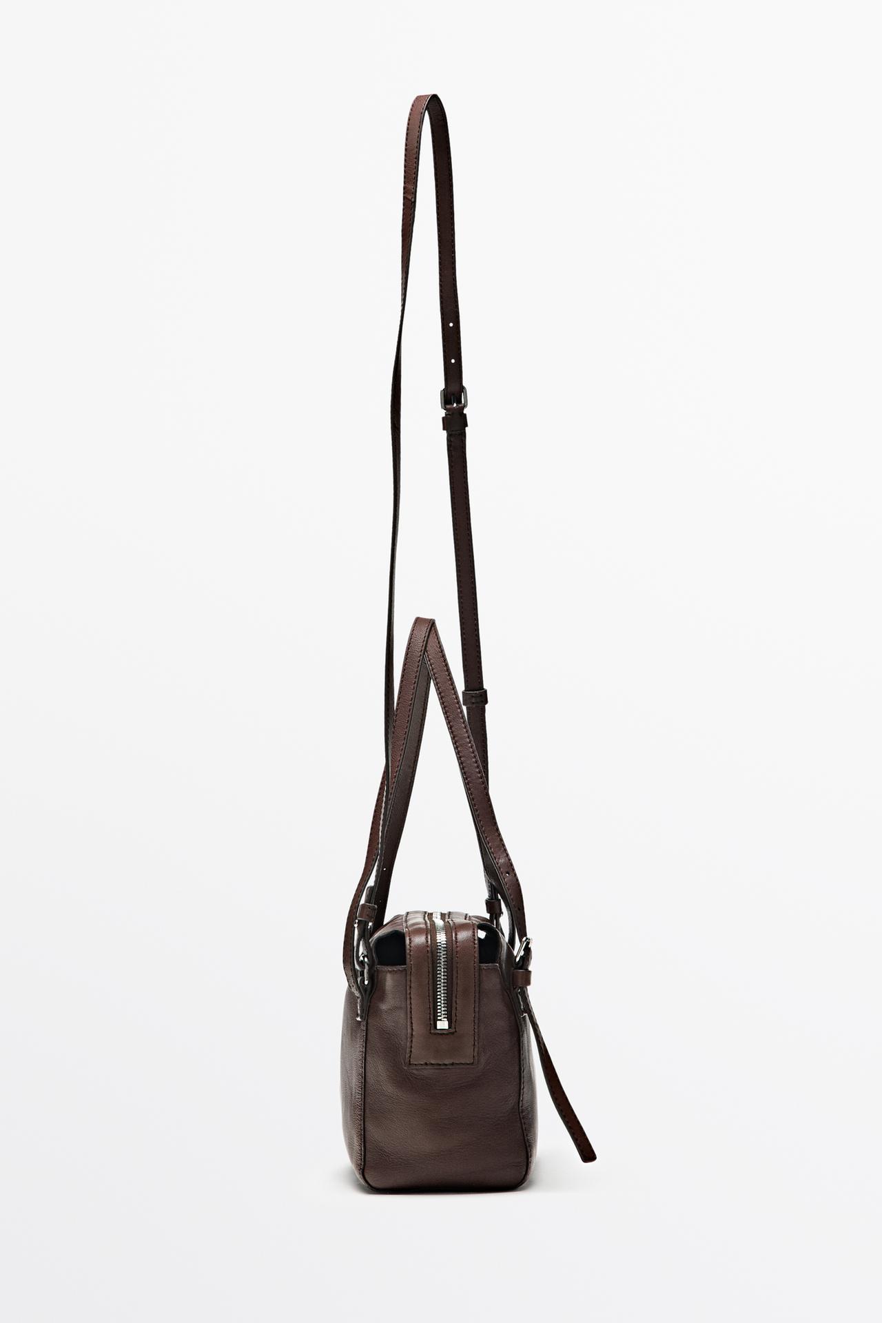 Medium nappa leather satchel bag — BROWN MARL