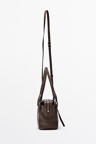 Medium nappa leather satchel bag — BROWN MARL 4