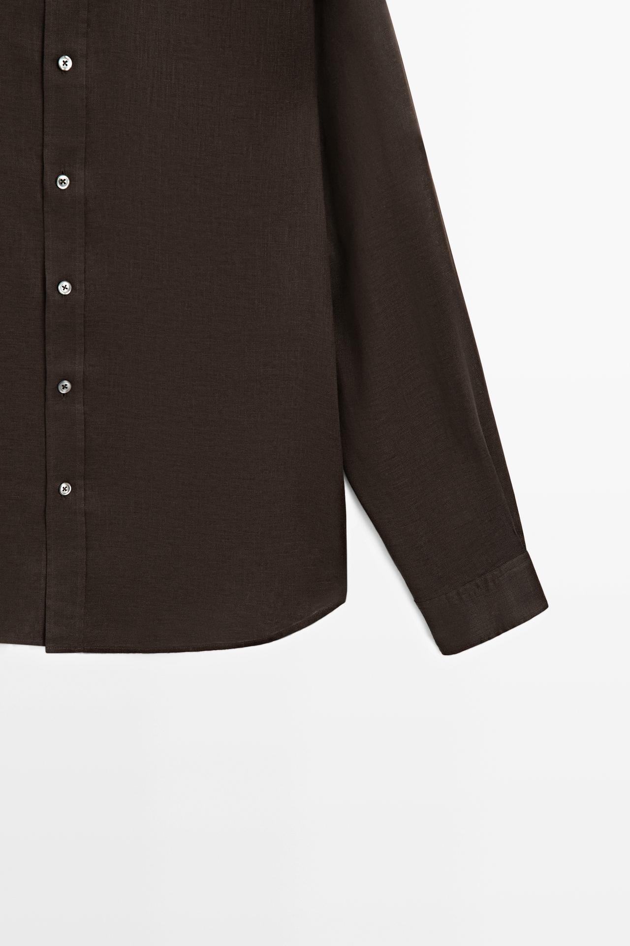 Regular fit 100% linen shirt — BROWN