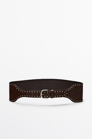 Nappa leather stud belt — BROWN 1