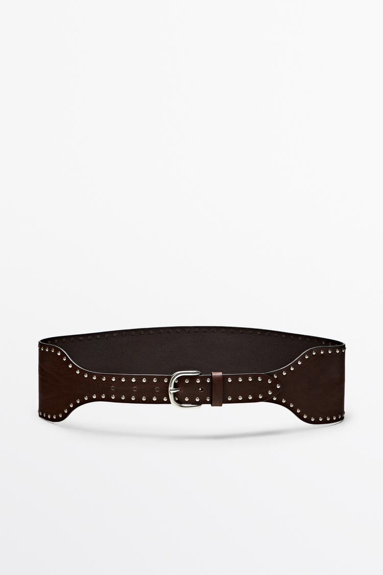 Nappa leather stud belt — BROWN