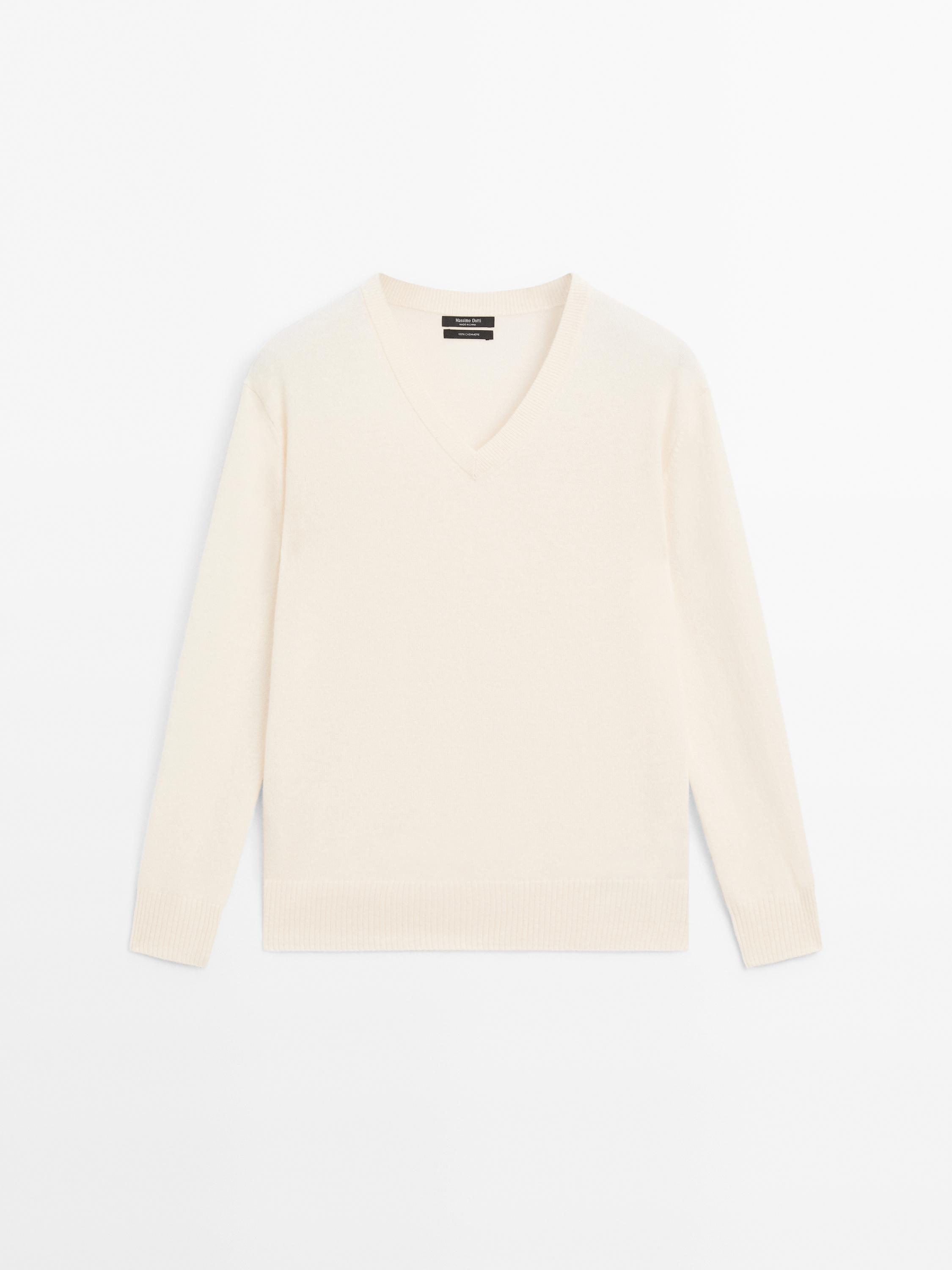 V-neck knitted jumper 100% cashmere