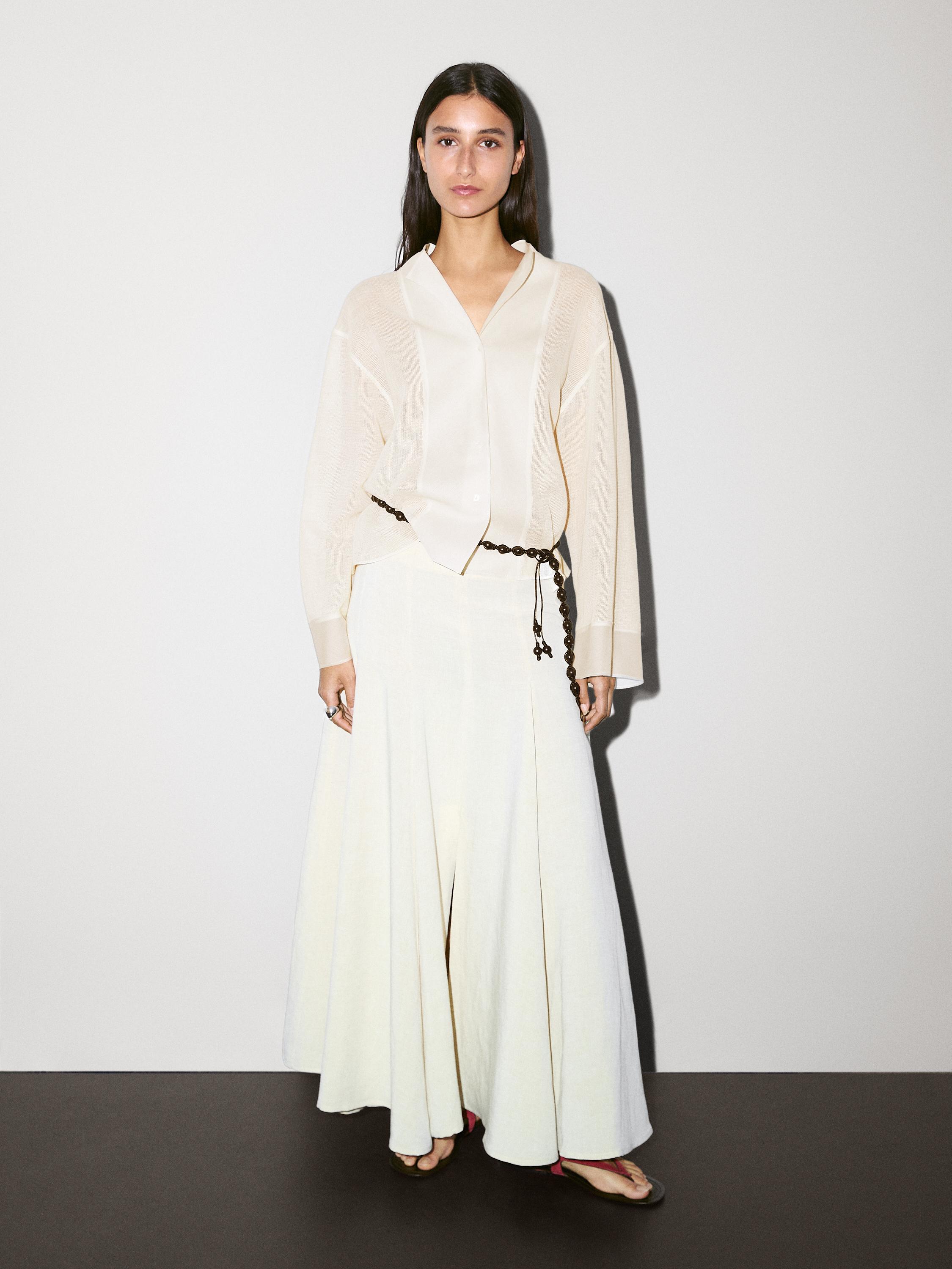 Cotton blend blouse with fabric detail