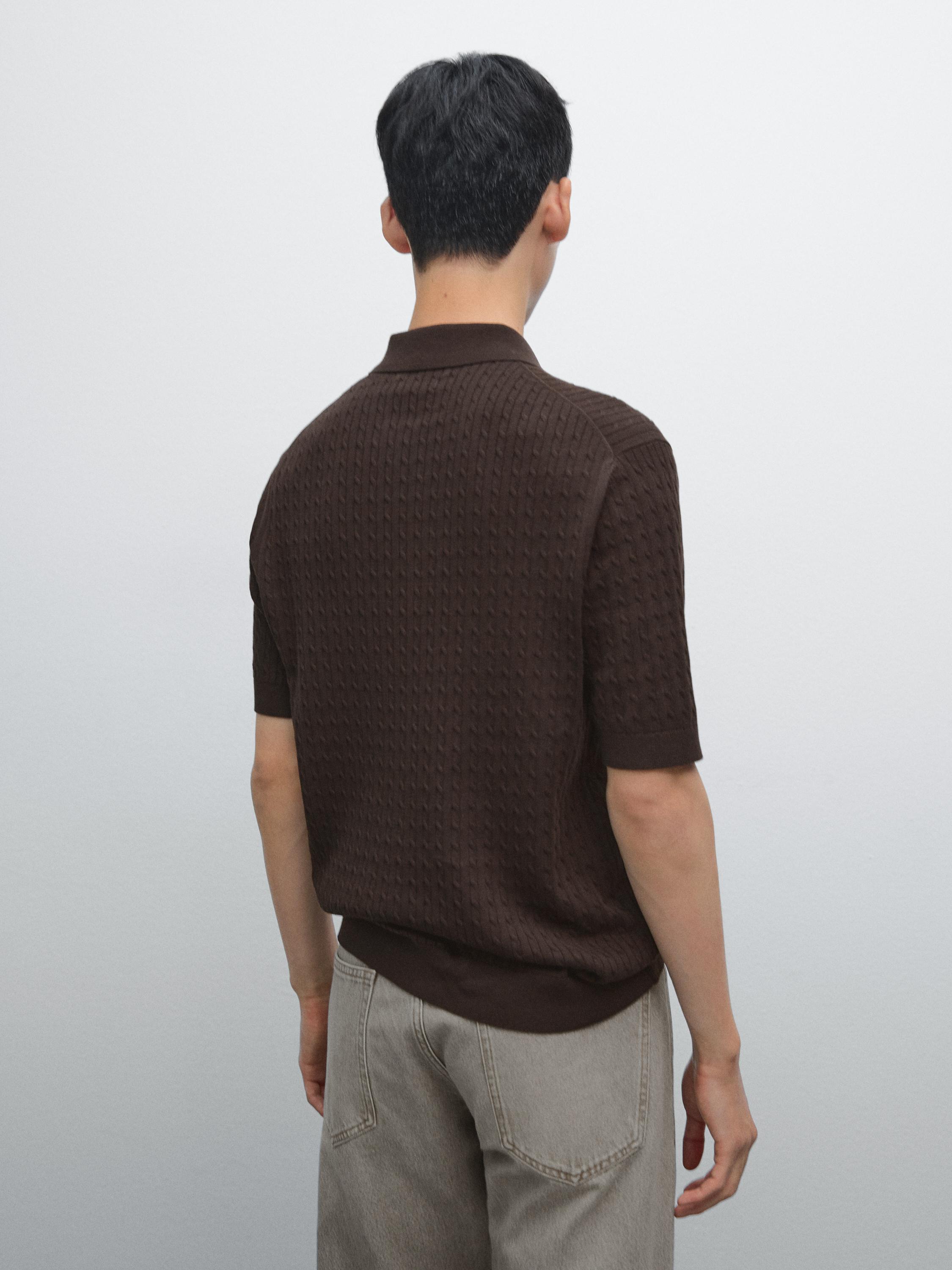 Cotton cable-knit polo sweater