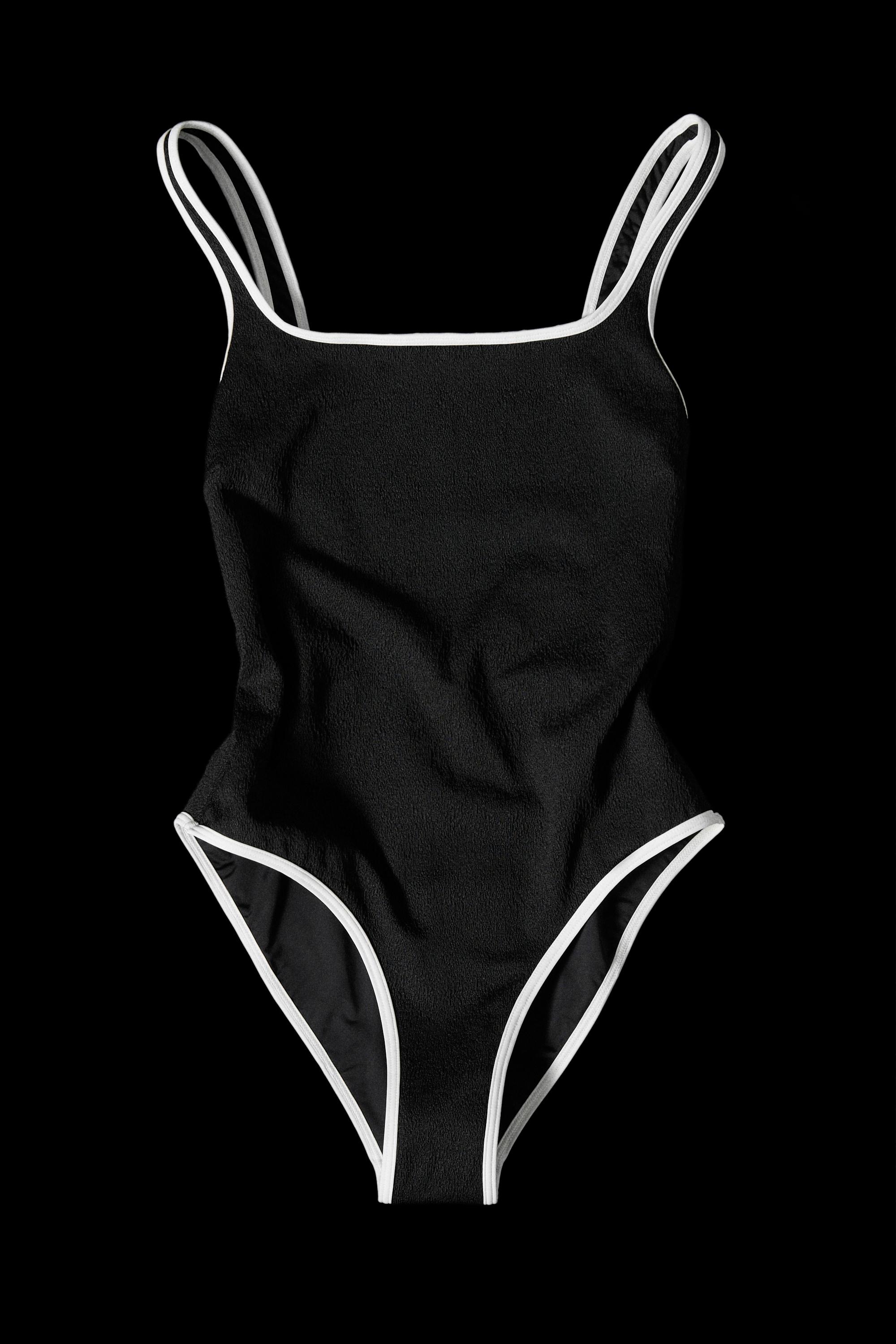 Contrast texture swimsuit — BLACK
