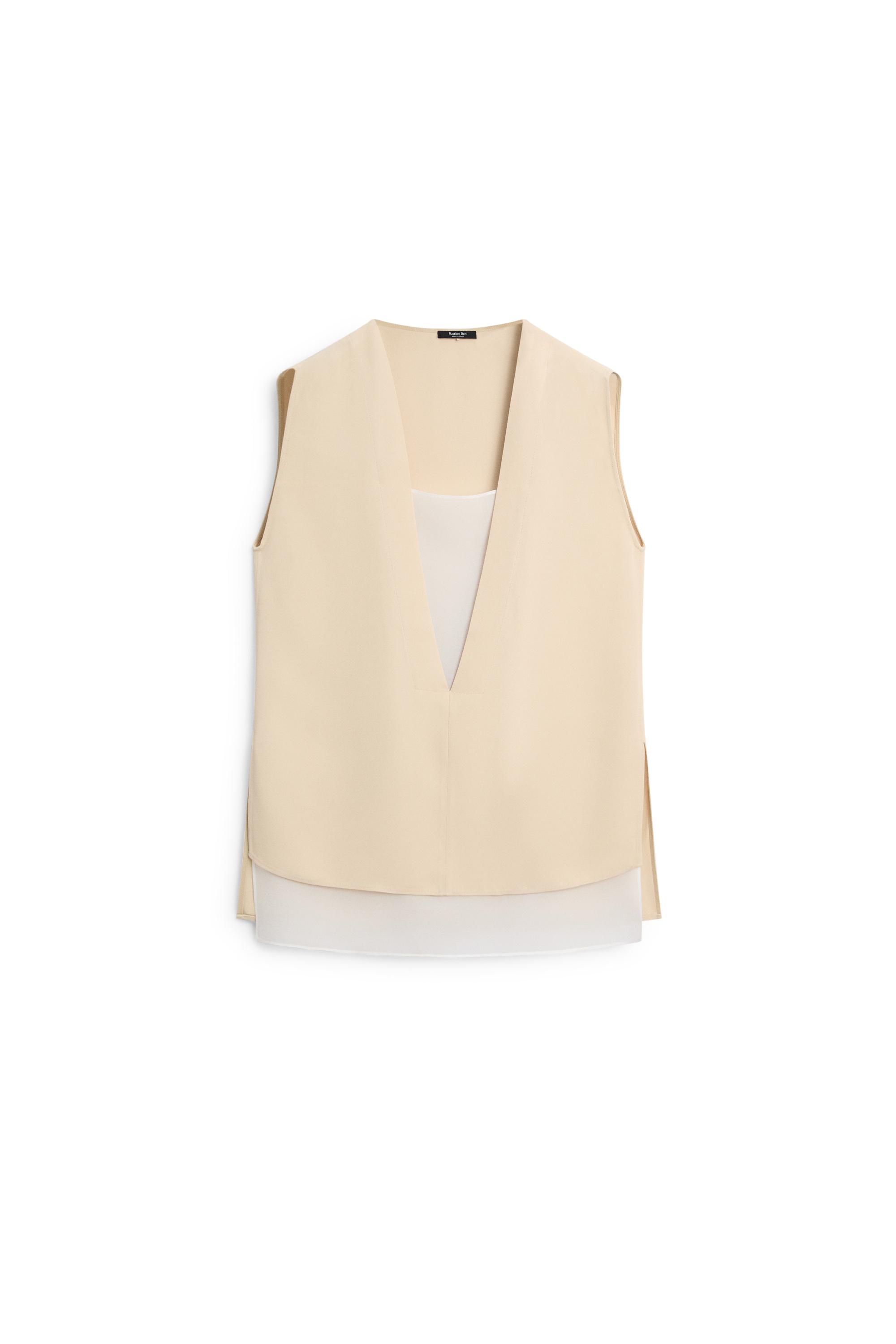 Flowing double-layer top with contrast detail — CREAM