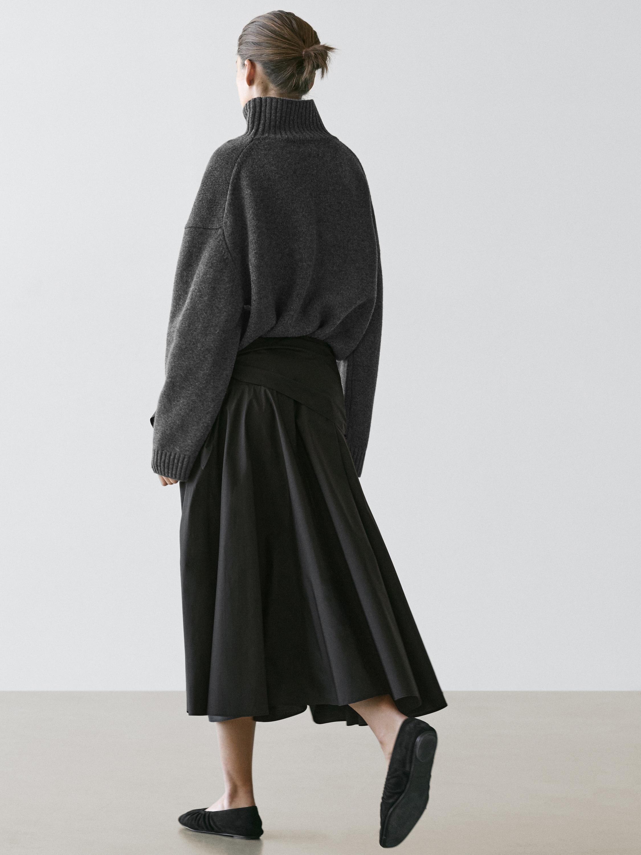 Midi skirt with scarf detail — BLACK