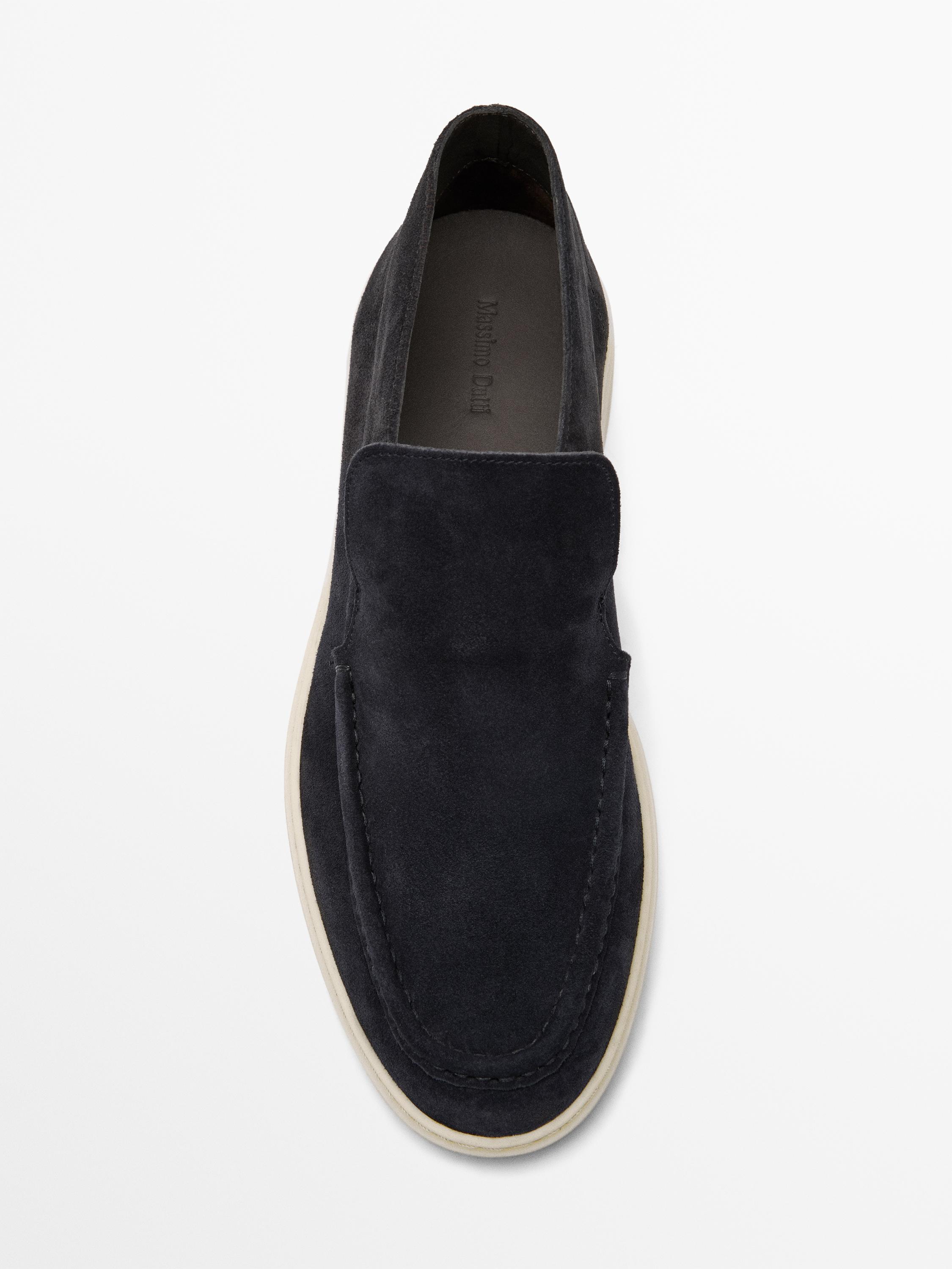 Split suede leather boot-style loafer — Dark blue