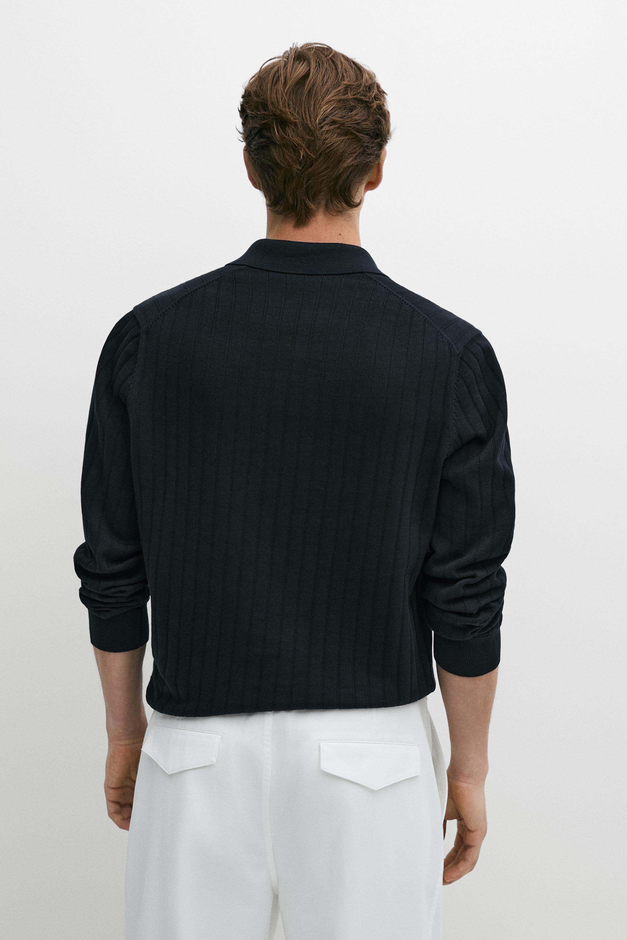 100% Cotton Knit Polo Sweater — NAVY BLUE