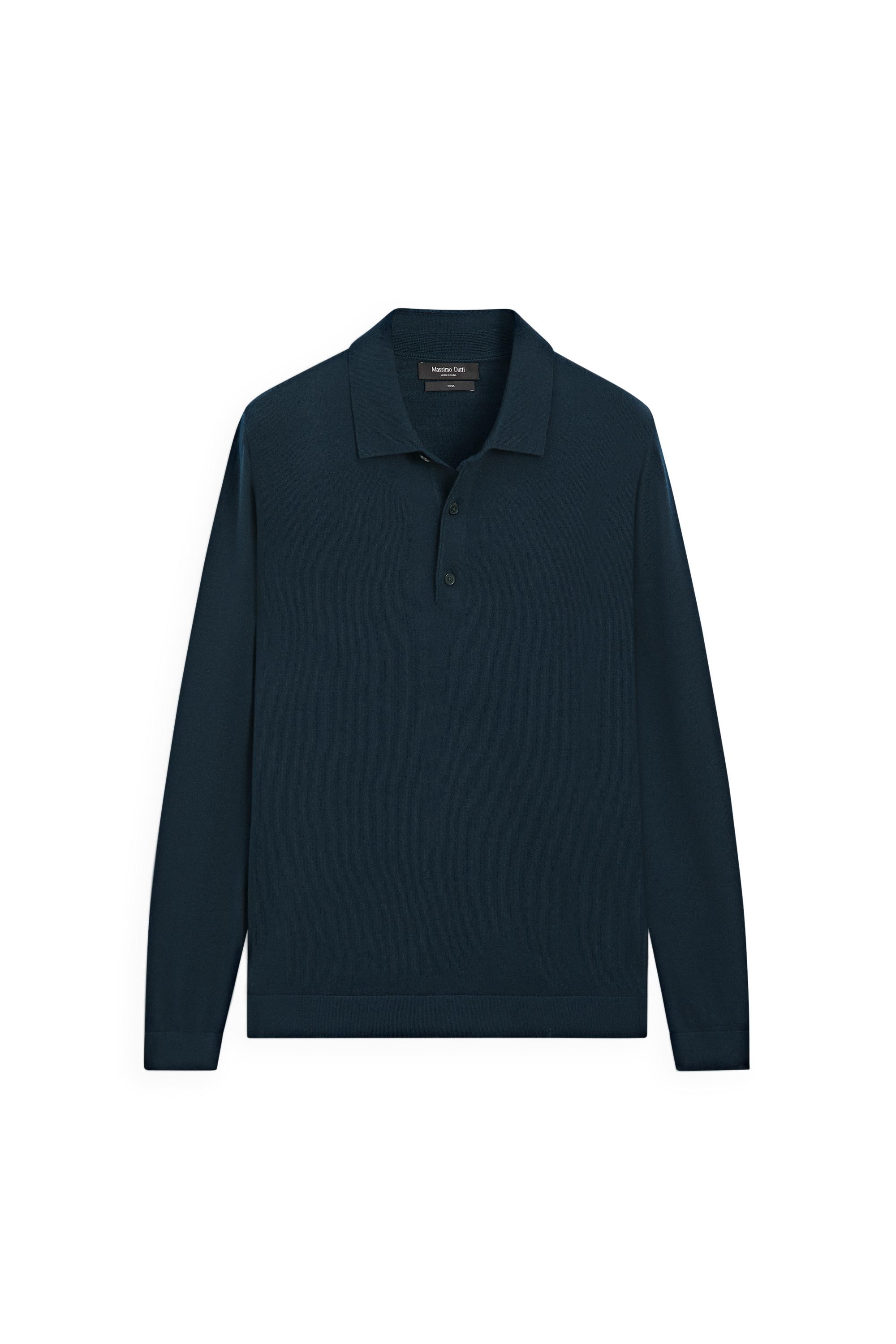 100% merino wool knit polo sweater — NAVY BLUE