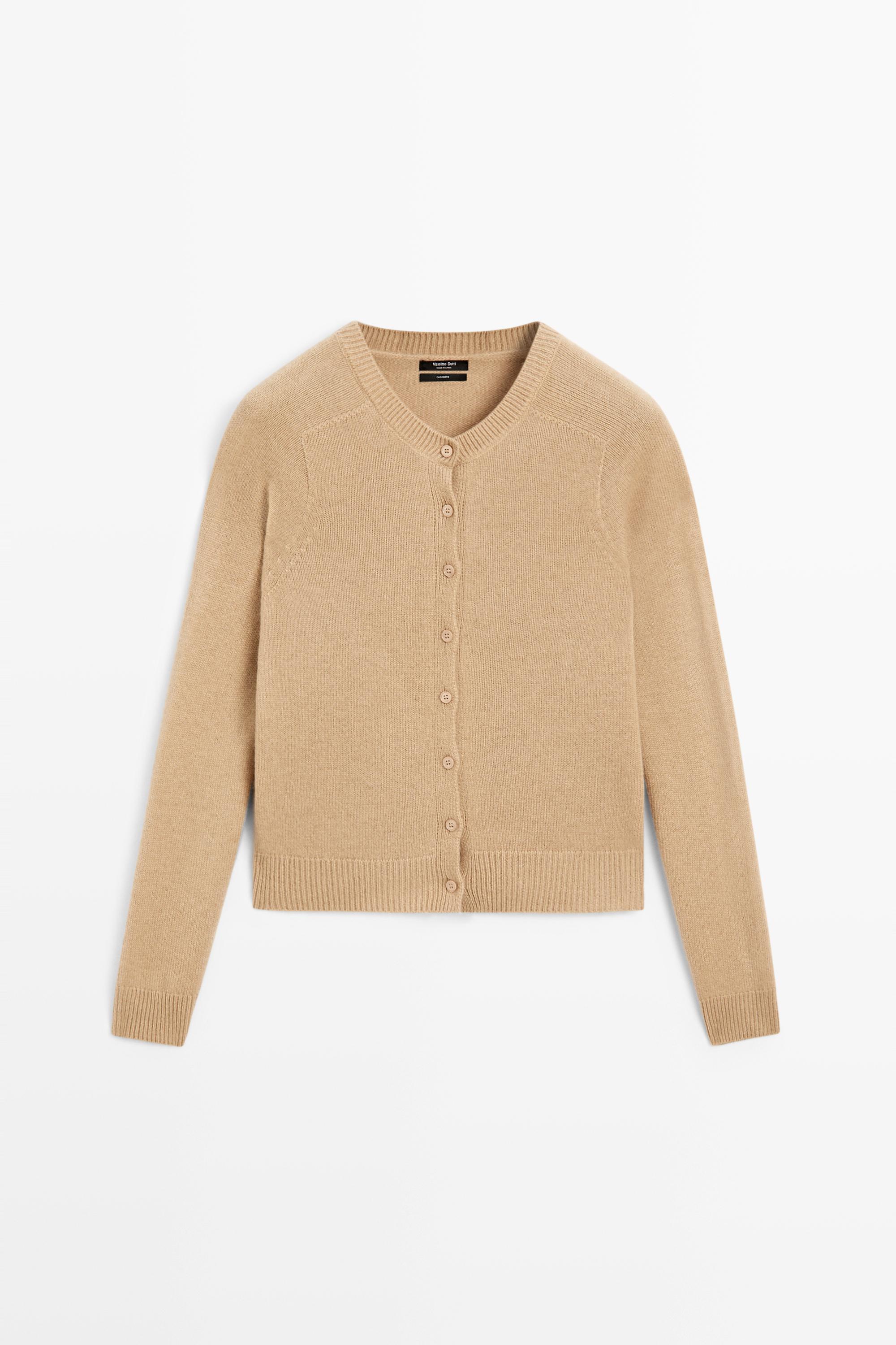 100% cashmere cropped knit cardigan — CAMEL