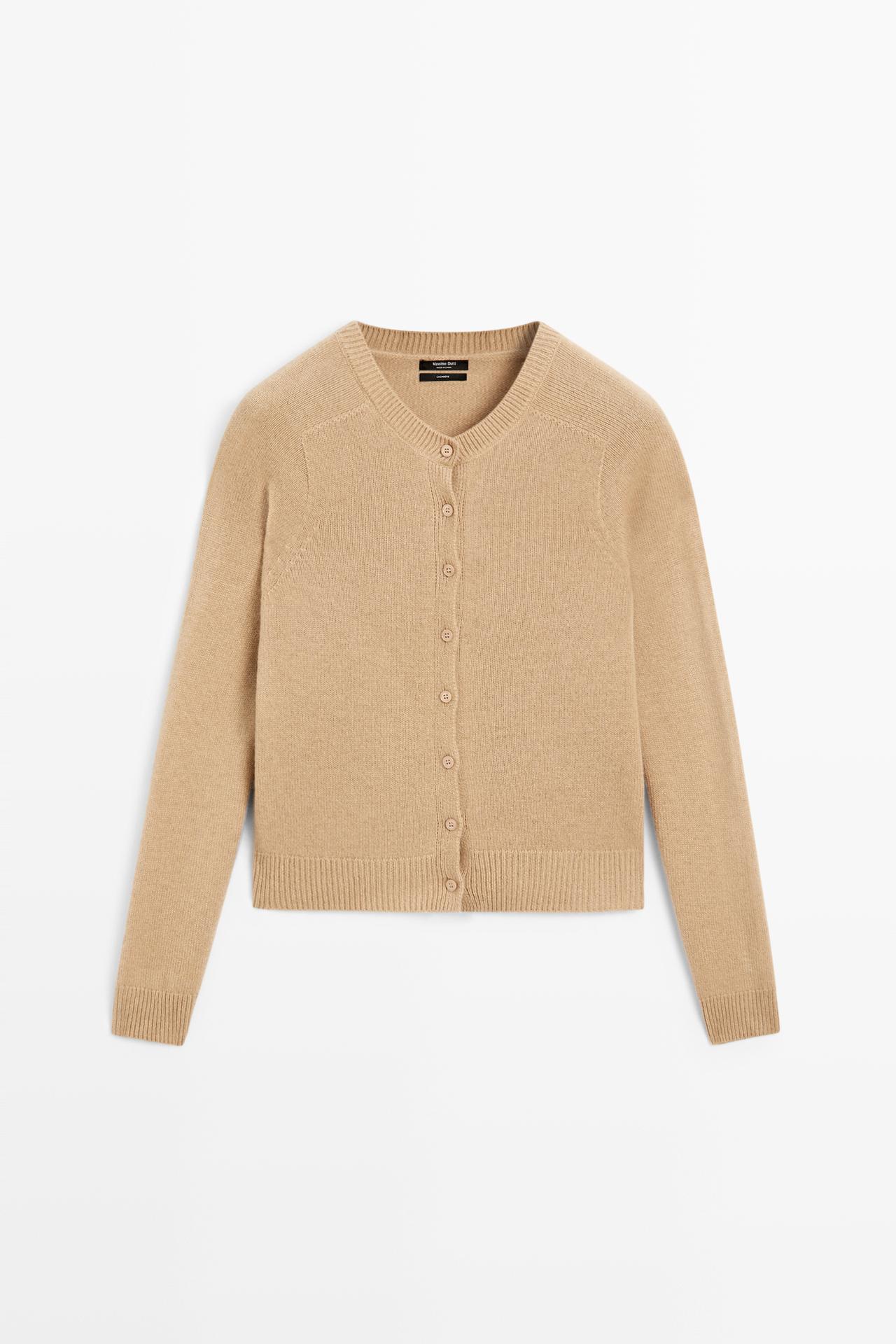 100% cashmere cropped knit cardigan — CAMEL