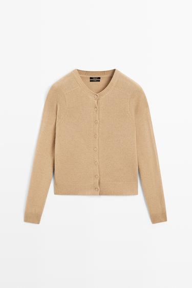 100% cashmere cropped knit cardigan — CAMEL 2