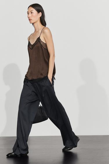 Contrast lace camisole top — BROWN MARL 5