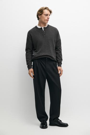 Double-pleated relaxed fit pants — NAVY BLUE 1