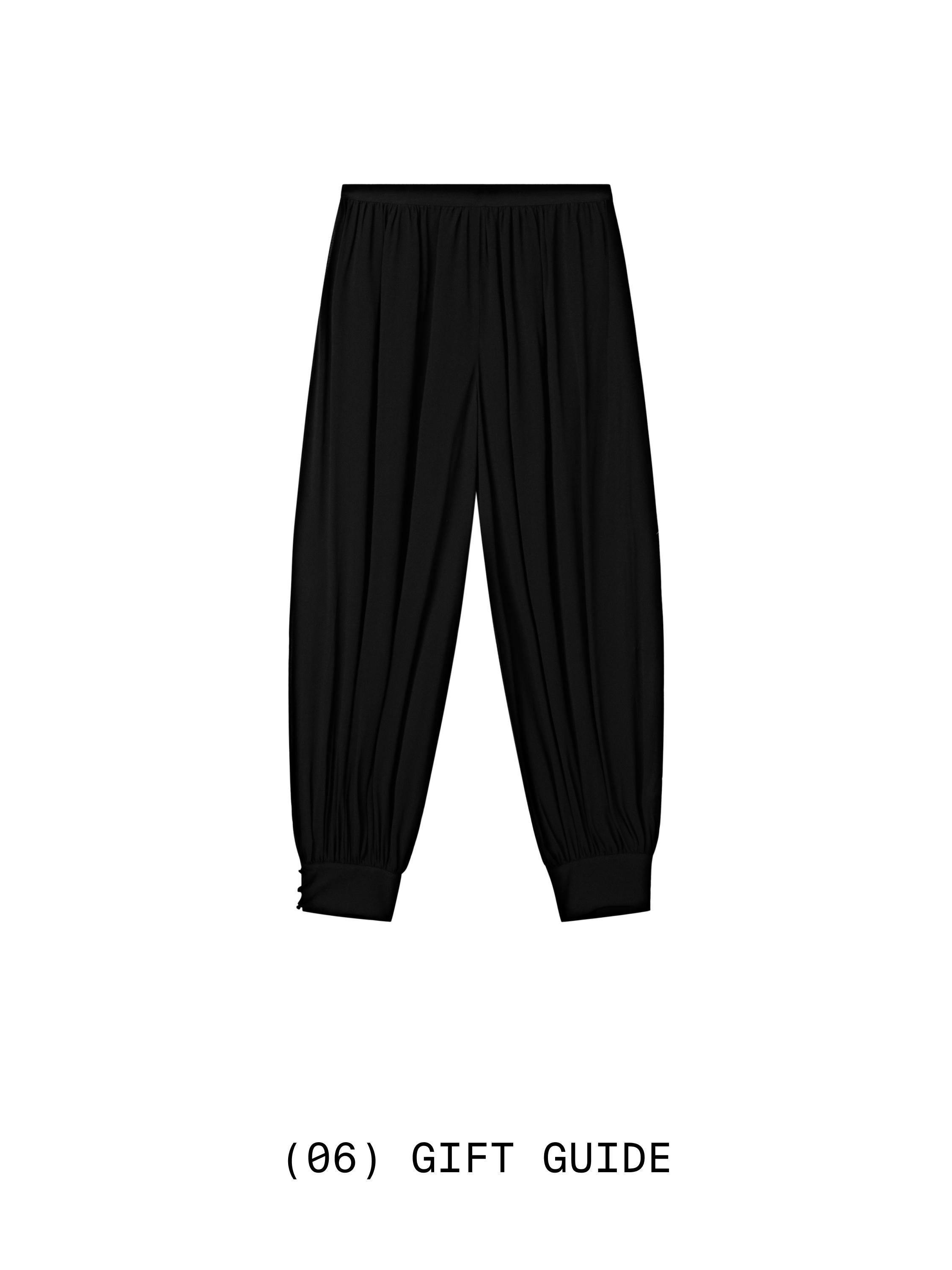 Semi-sheer sarouel trousers with button details — BLACK