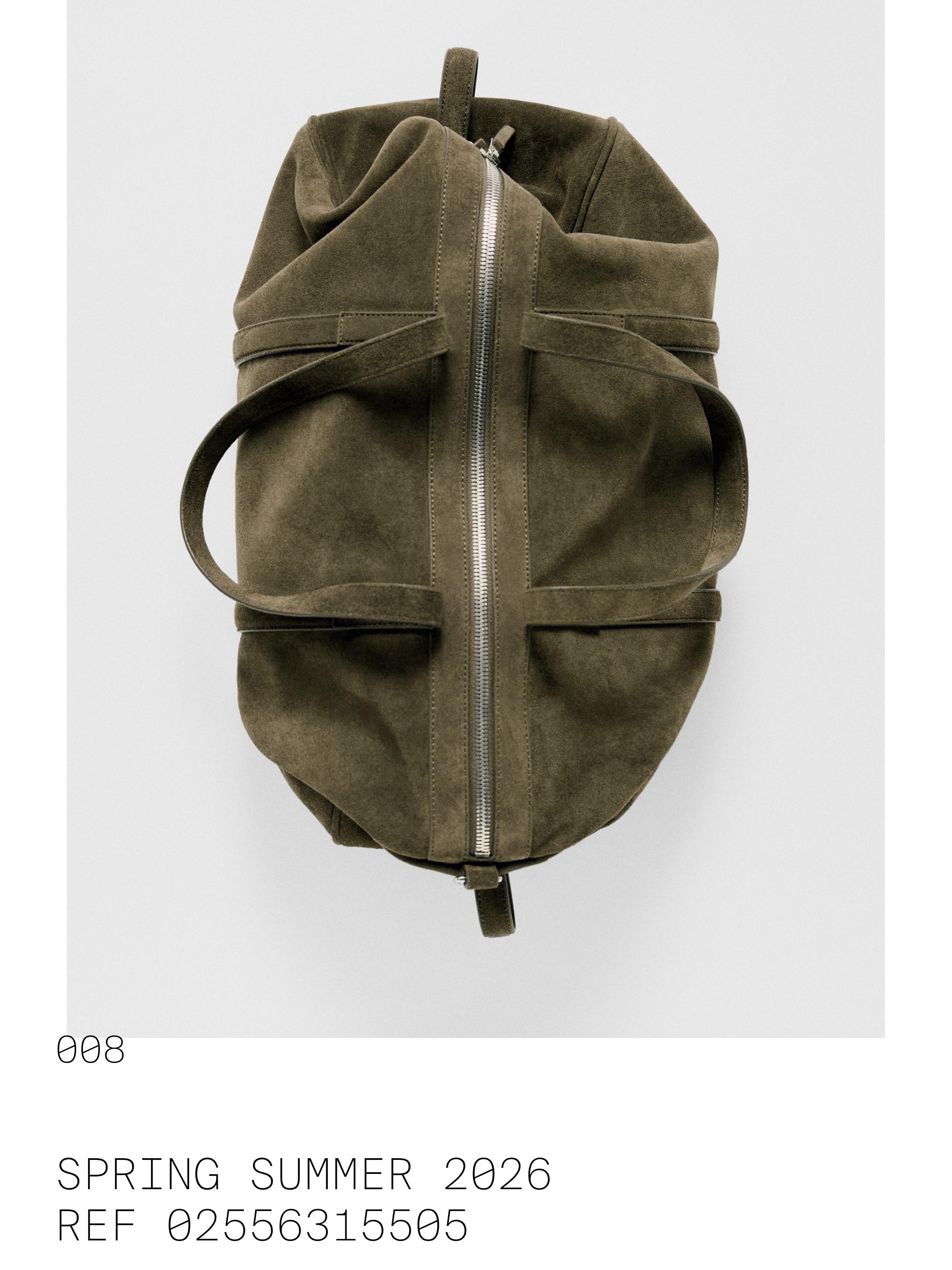 Suede leather travel bag — KHAKI