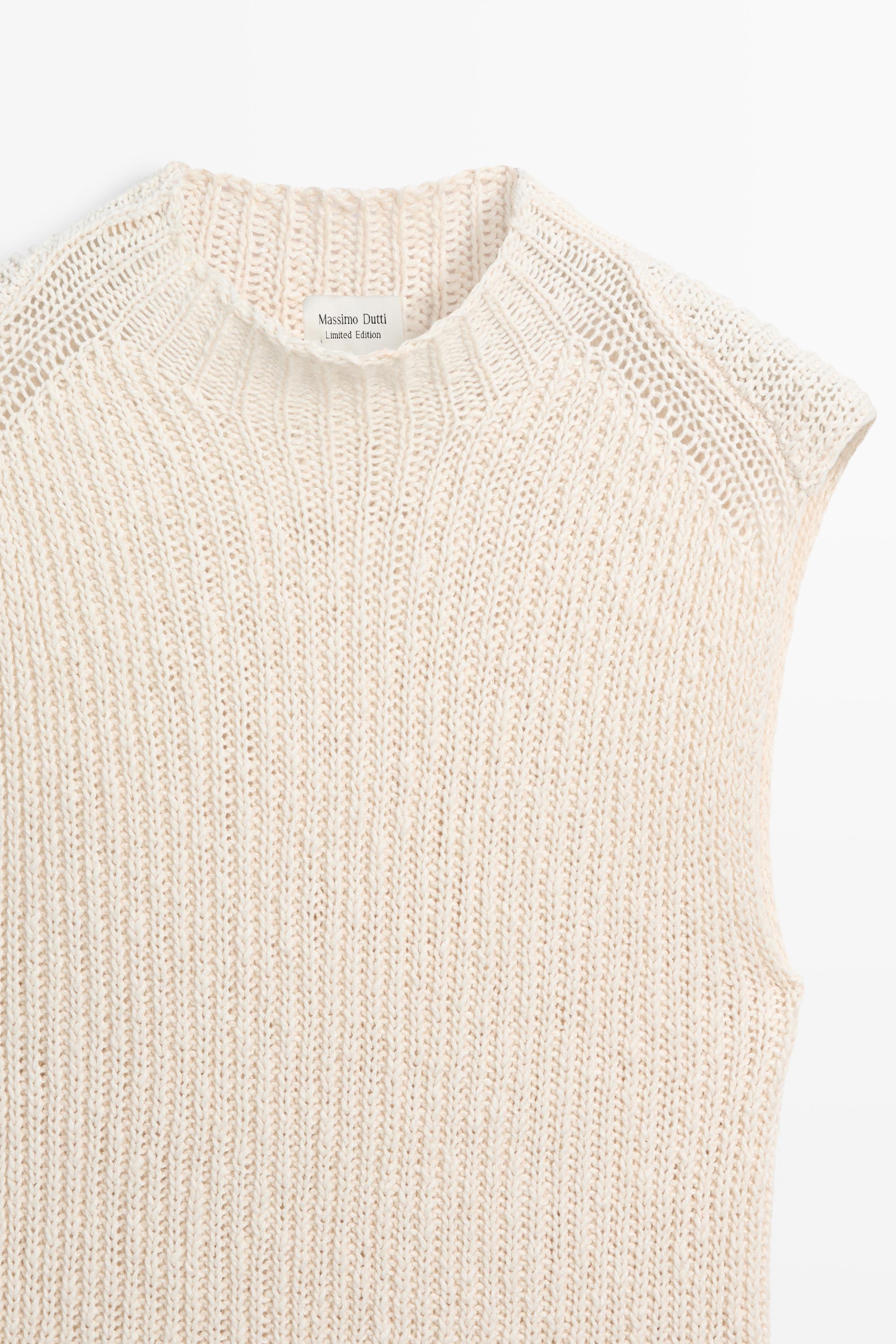 Linen blend openwork mock turtleneck top - LIMITED EDITION — CREAM