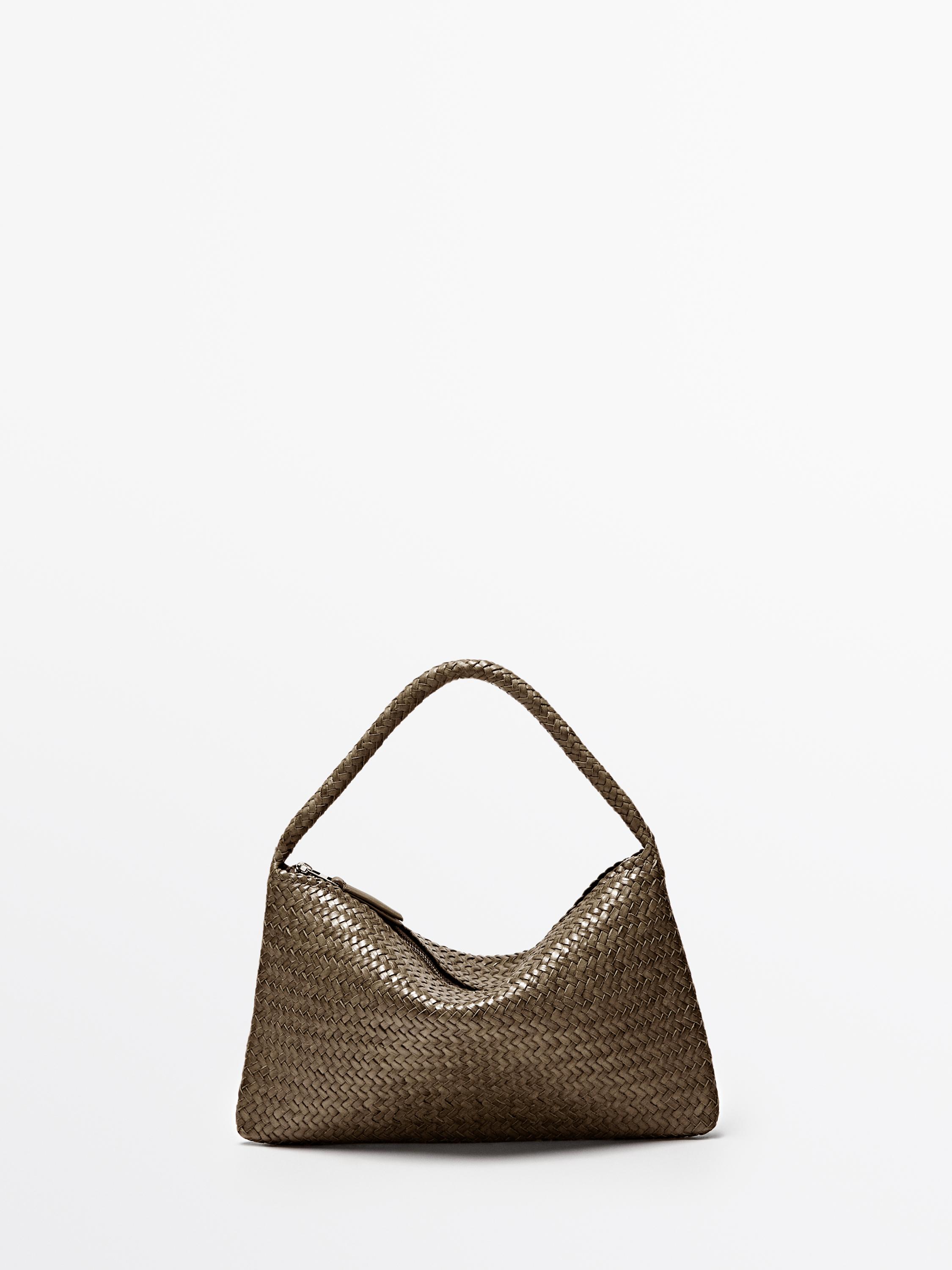 Small braided leather shoulder bag — KHAKI