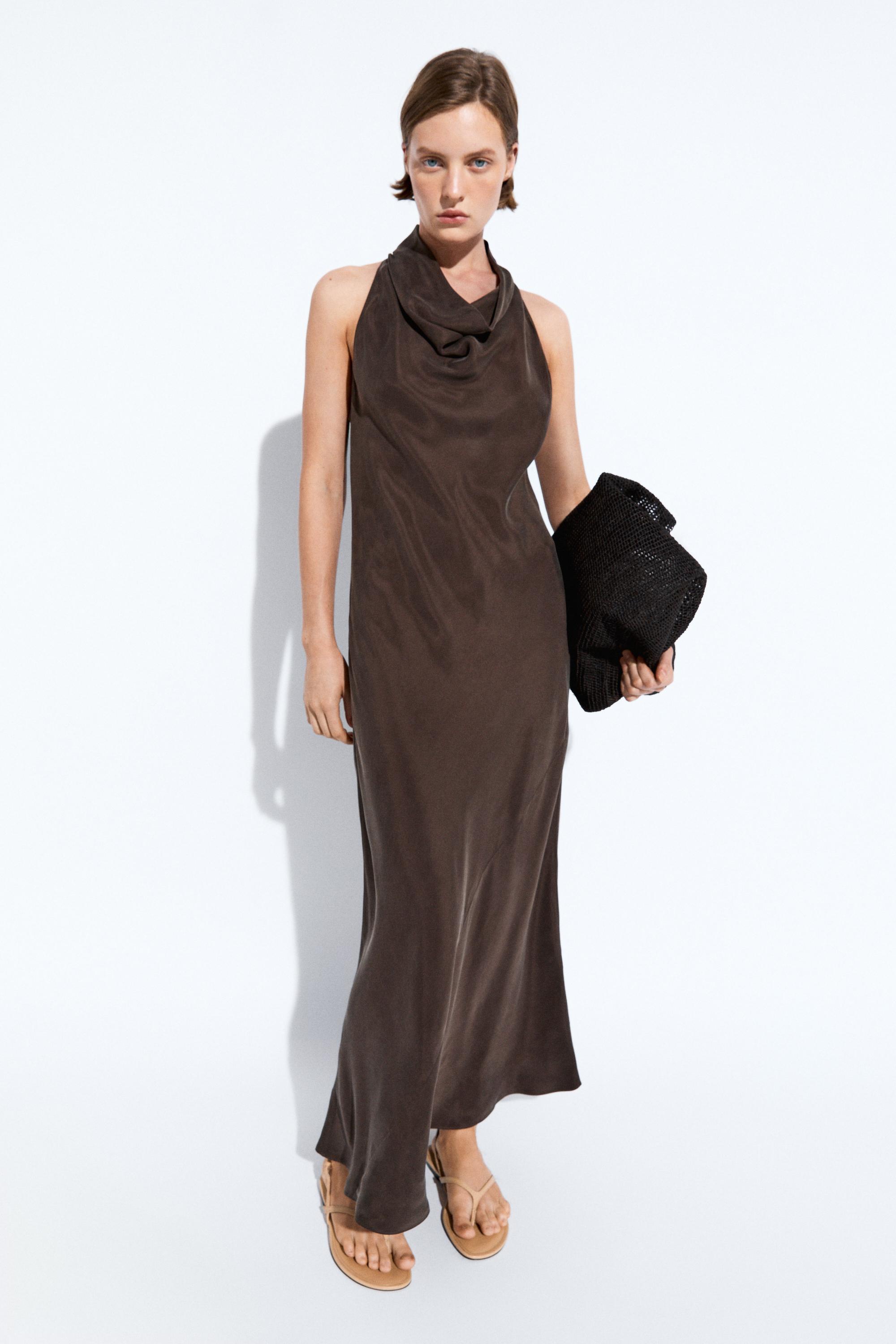 Draped neckline long dress
