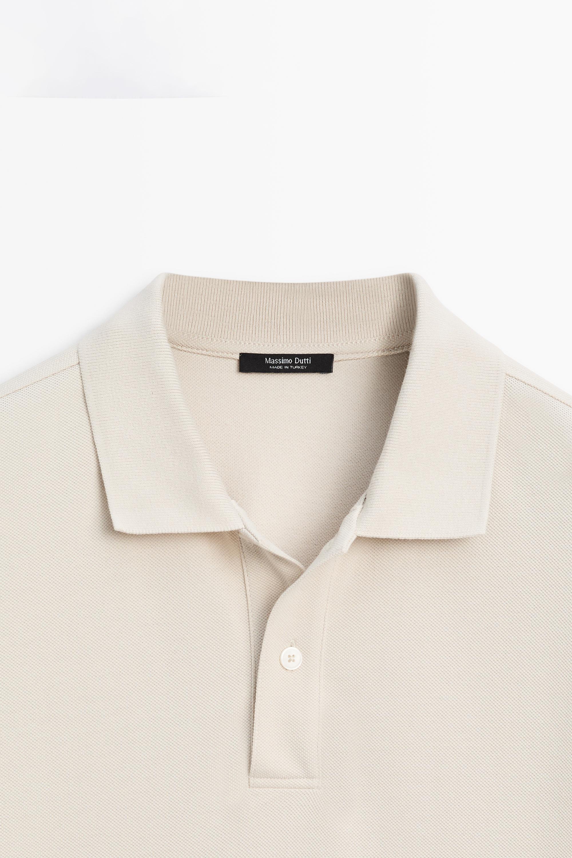 Micro-textured cotton piqué polo shirt — STONE