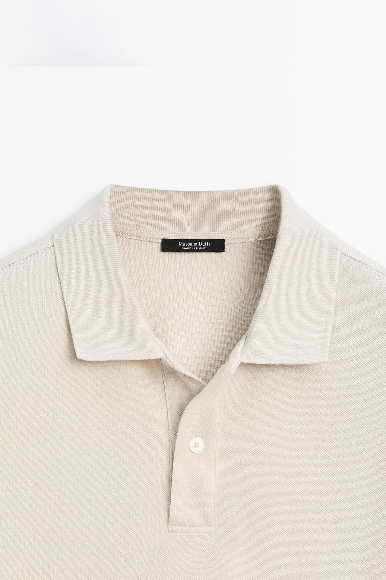Micro-textured cotton piqué polo shirt — STONE