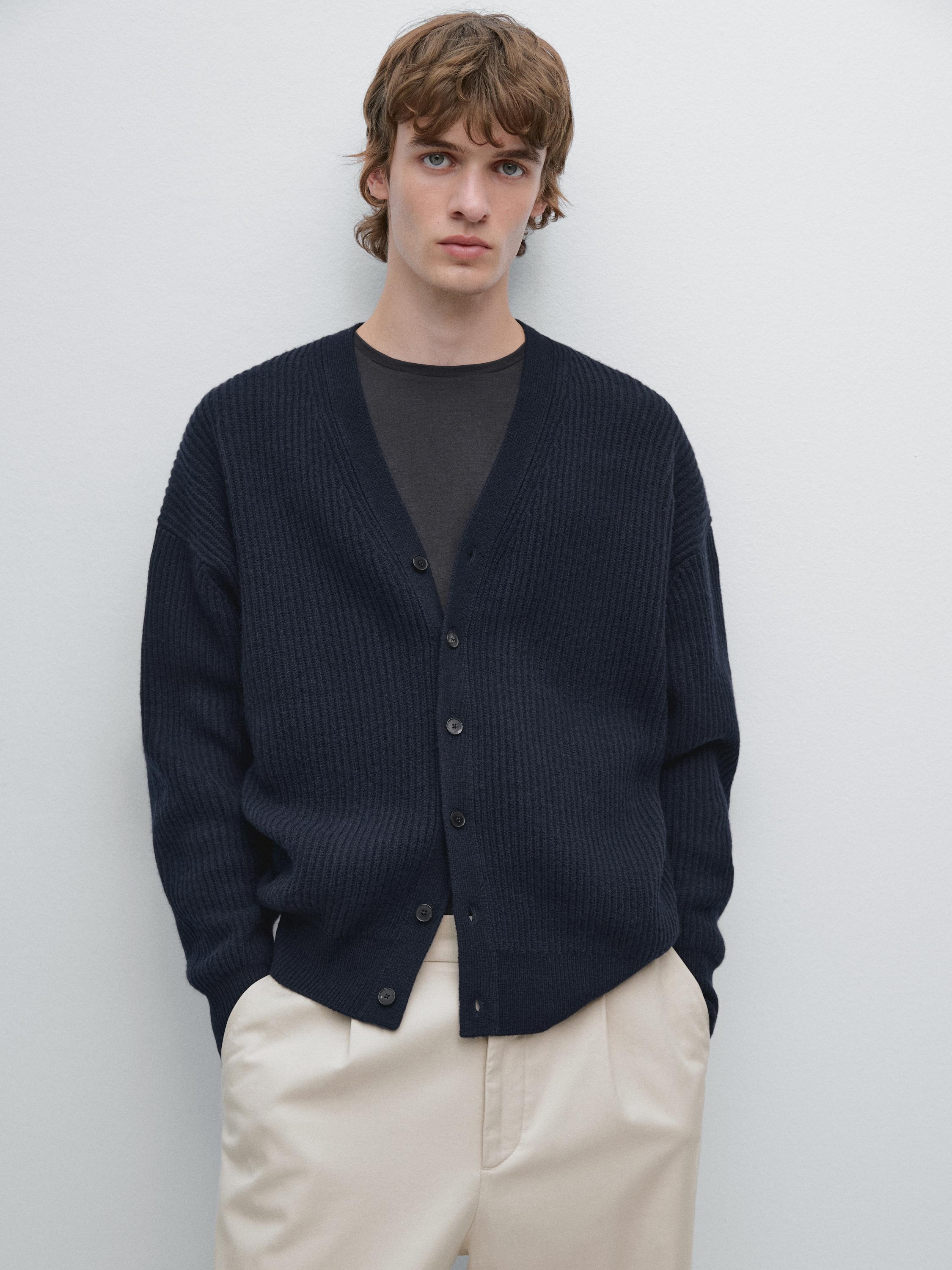 Kardigan z vlněné směsi s výstřihem do V