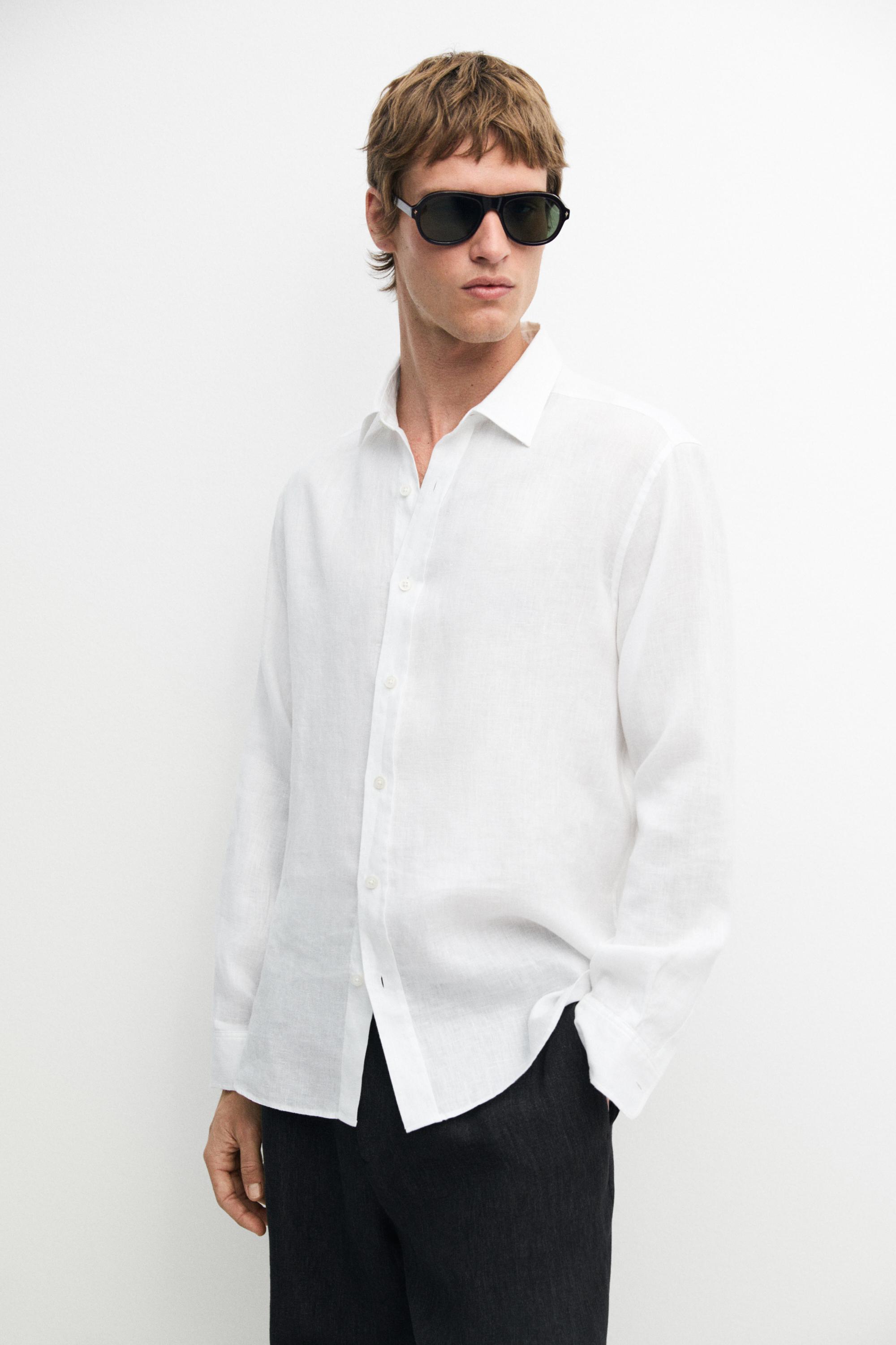 100% linen slim fit shirt — WHITE