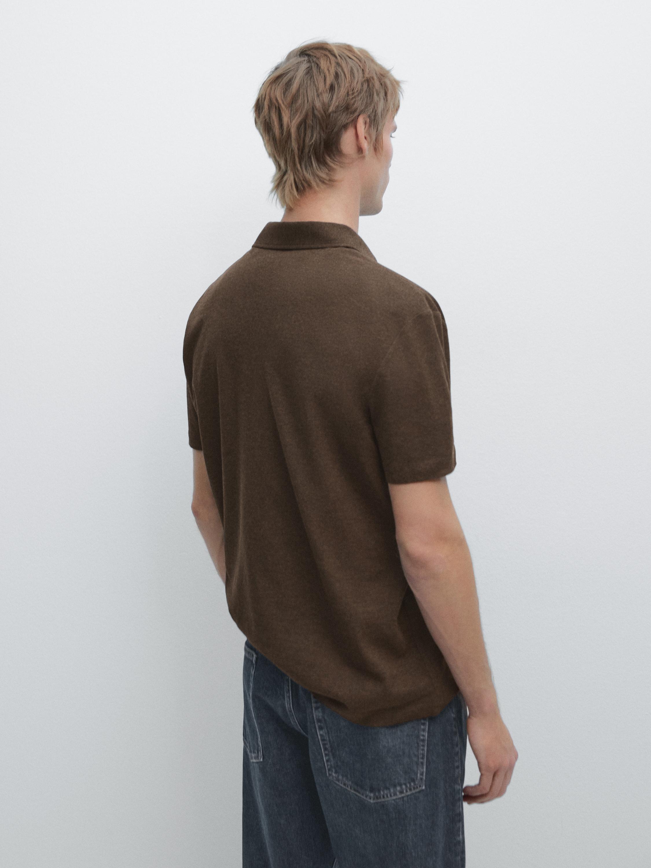 Short sleeve cotton polo shirt — Chocolate