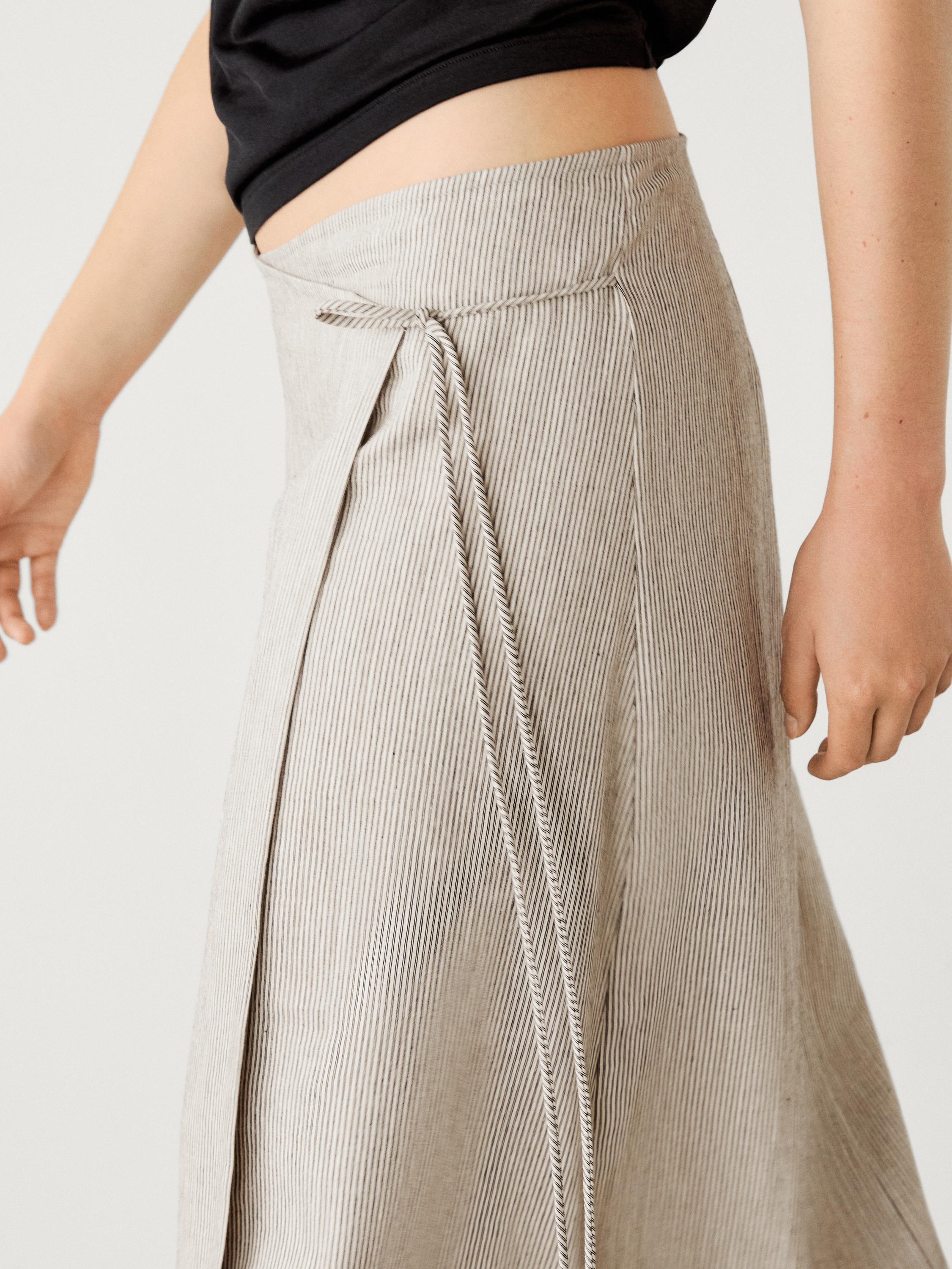 Striped linen blend pareo skirt