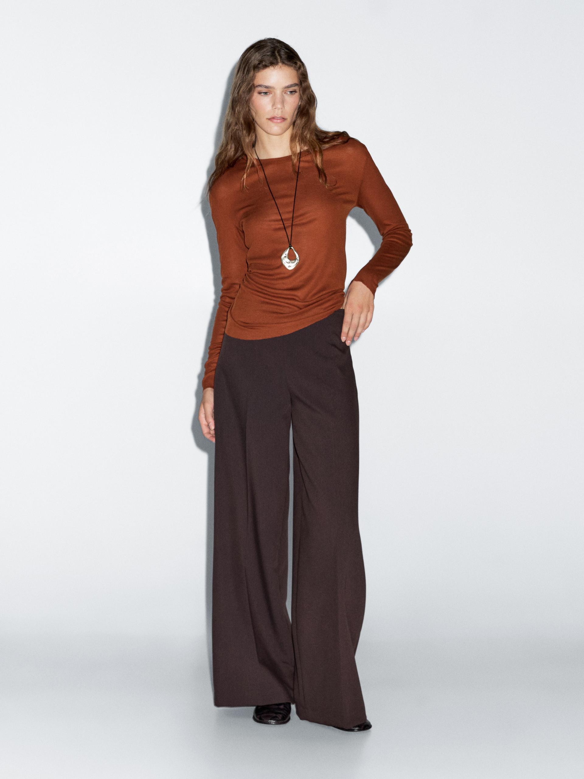 Camiseta Ligera Manga Larga Regular Fit - Nar. Quema - Xs - Massimo Dutti - Mujer