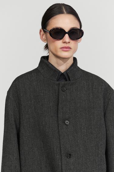High collar wool coat — DARK GREY 5