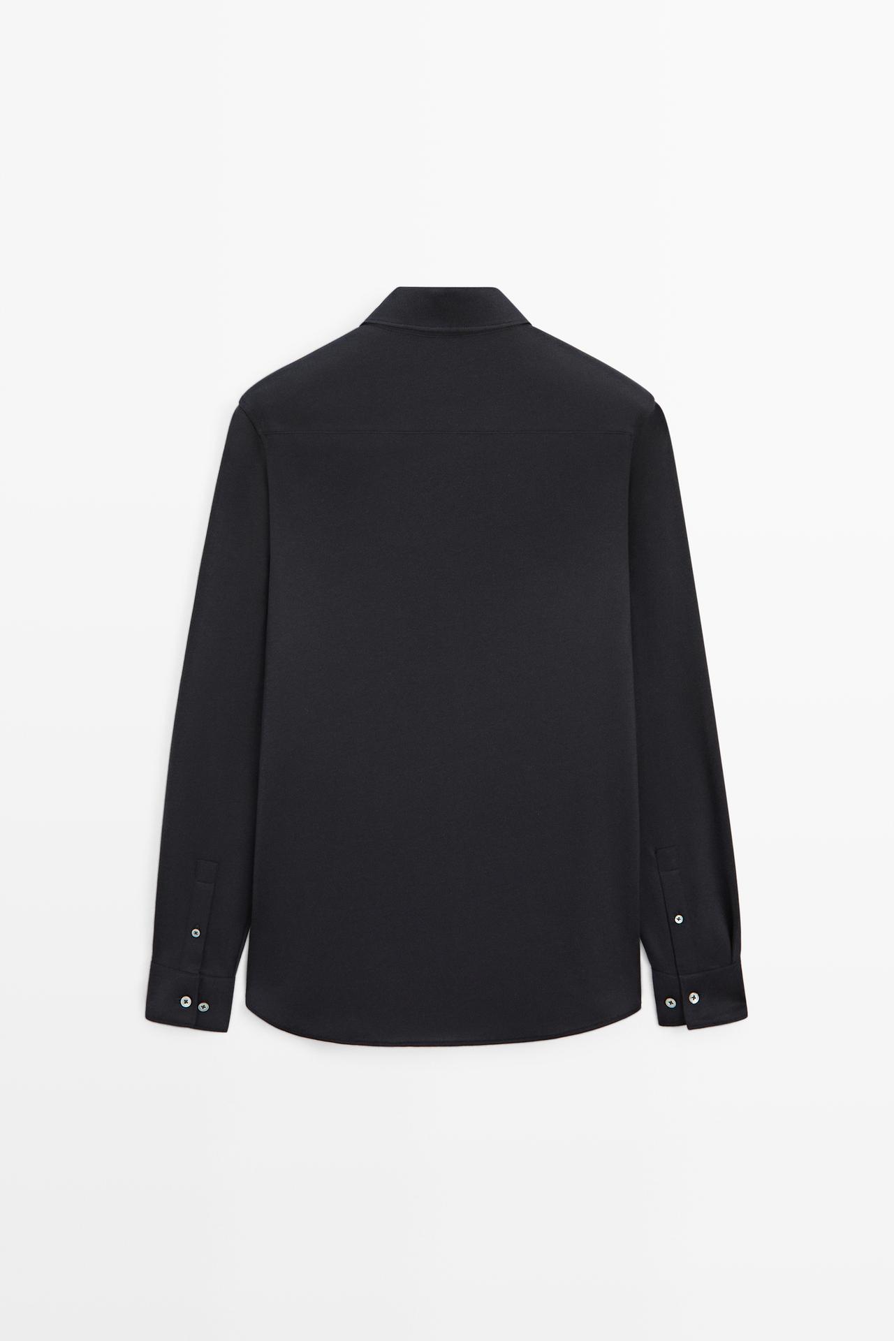 Stretch slim fit cotton shirt — BLUE