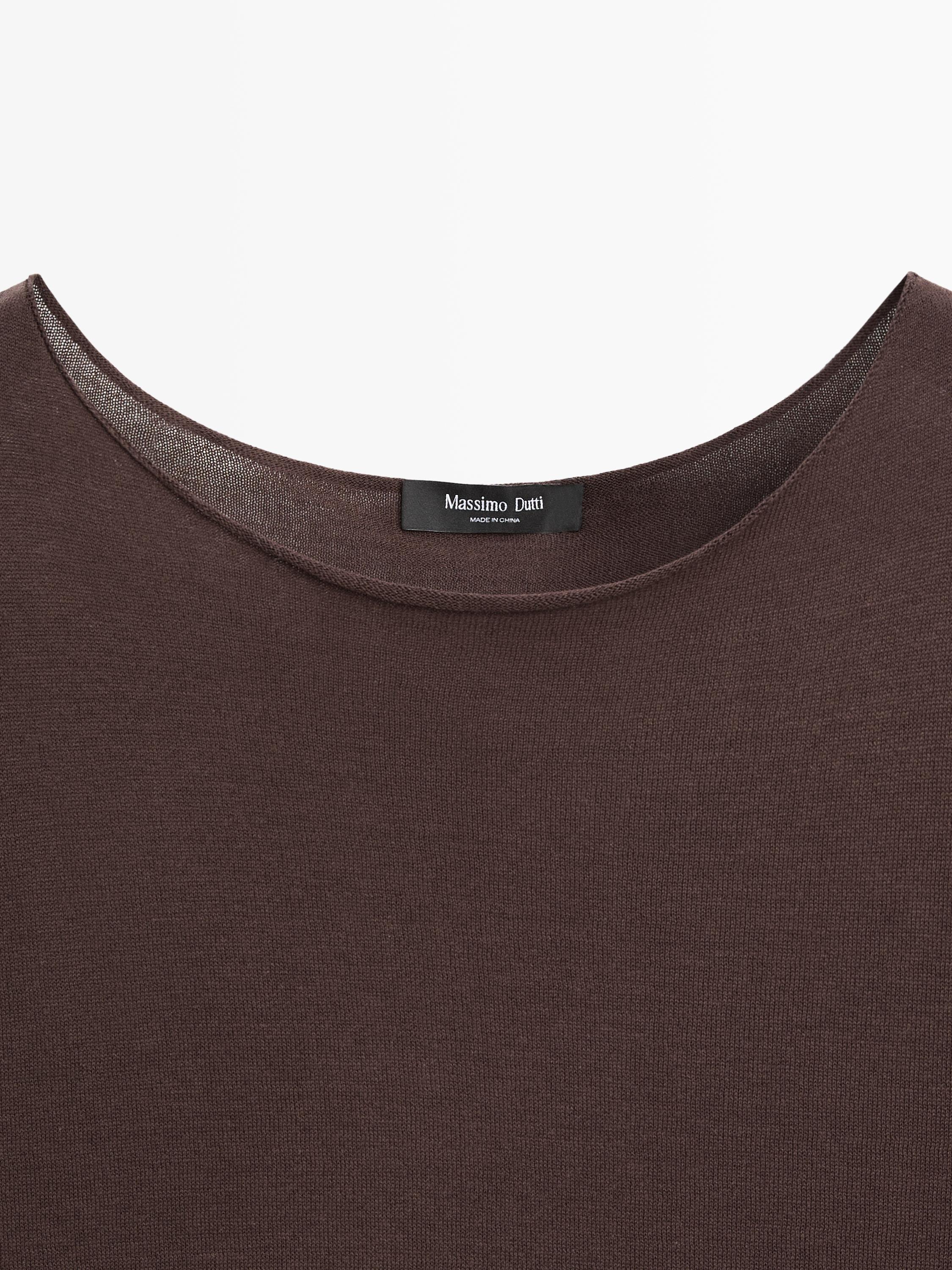 Long sleeve T-shirt with lace detail — BROWN